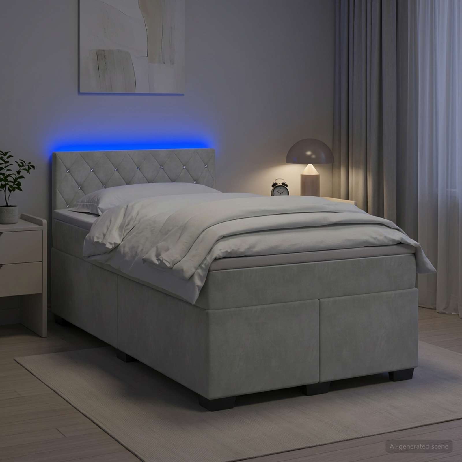 Boxspringbett mit Matratze Hellgrau 120 x 190 cm Samt