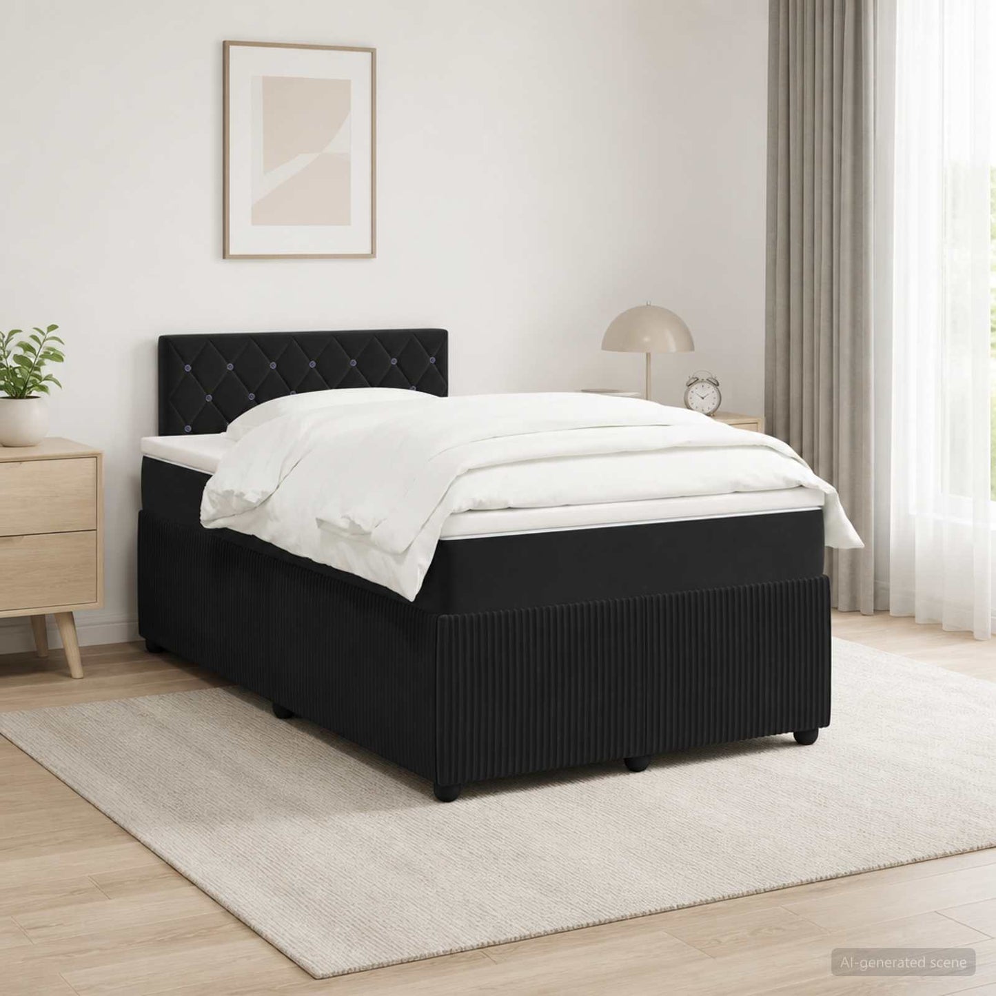 Boxspringbett mit Matratze Schwarz 120 x 190 cm Samt