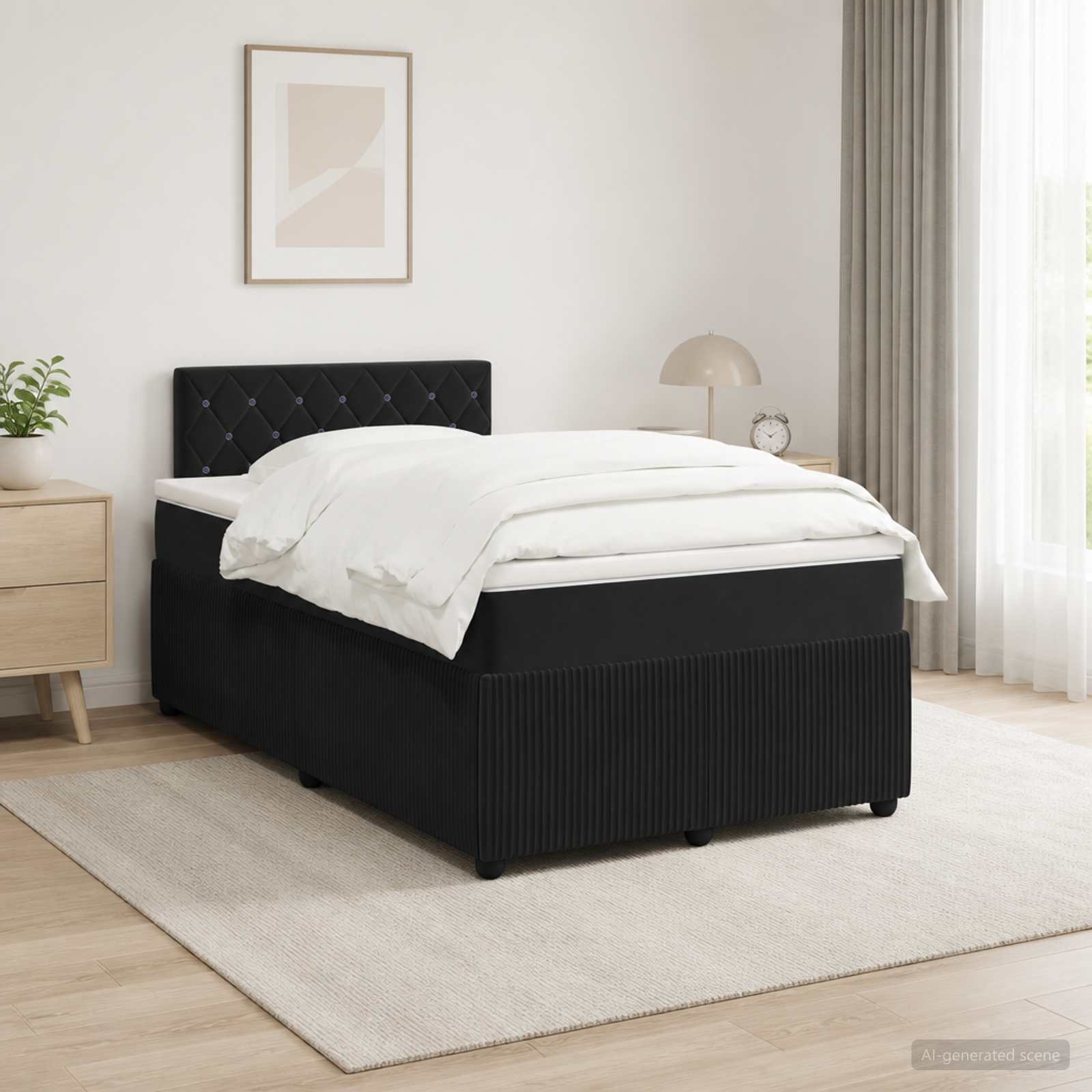 Boxspringbett mit Matratze Schwarz 120 x 190 cm Samt