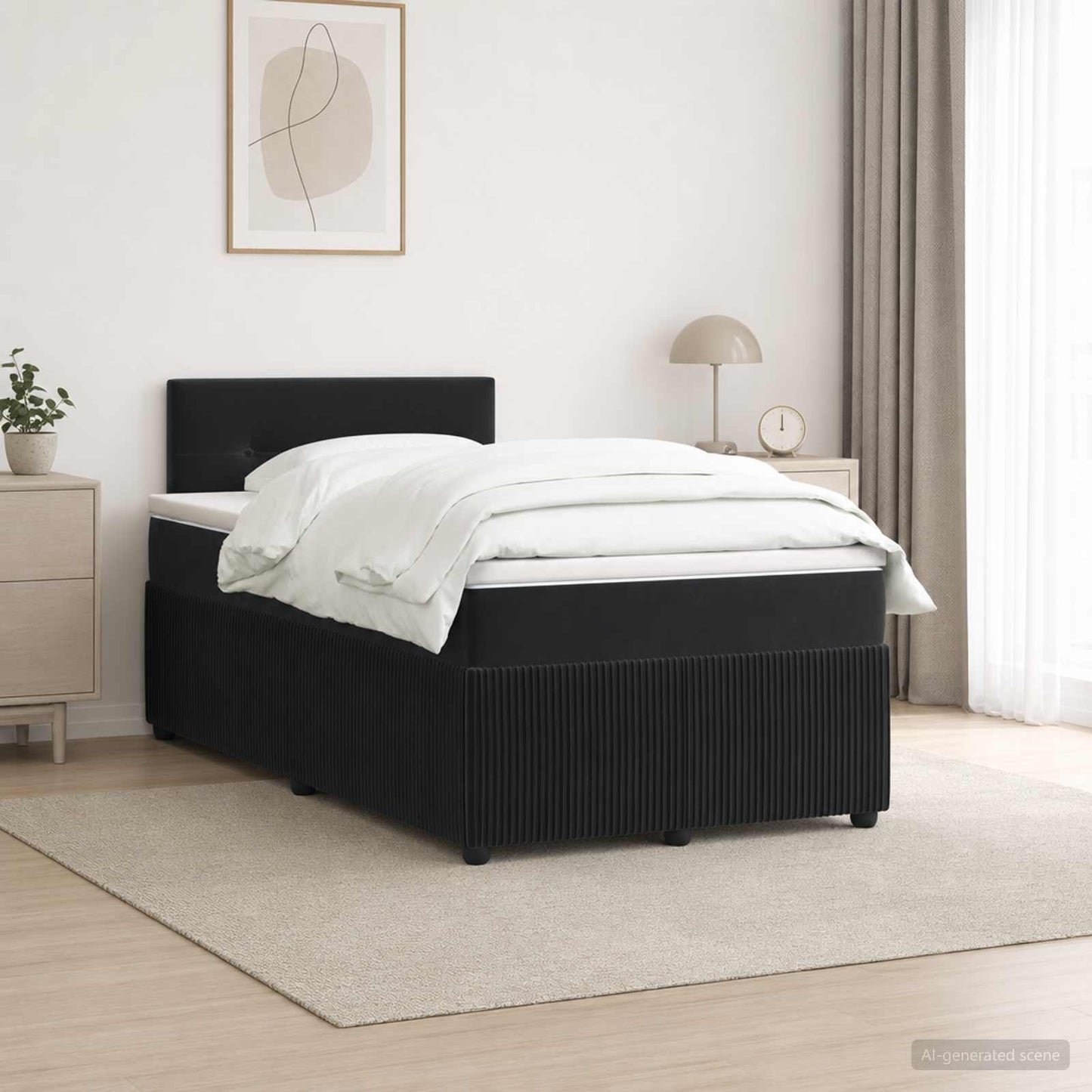 Boxspringbett mit Matratze Schwarz 120 x 190 cm Samt