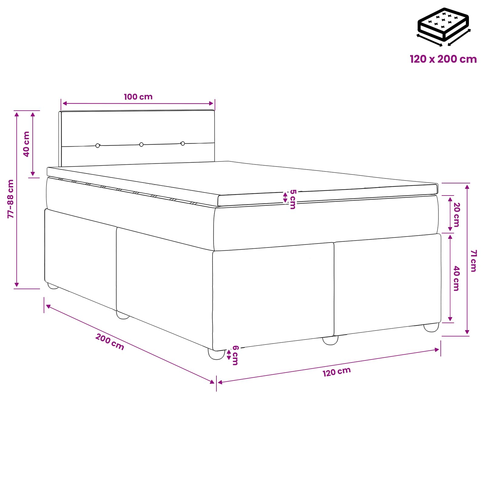 Boxspringbett mit Matratze Hellgrau 120 x 200 cm Samt