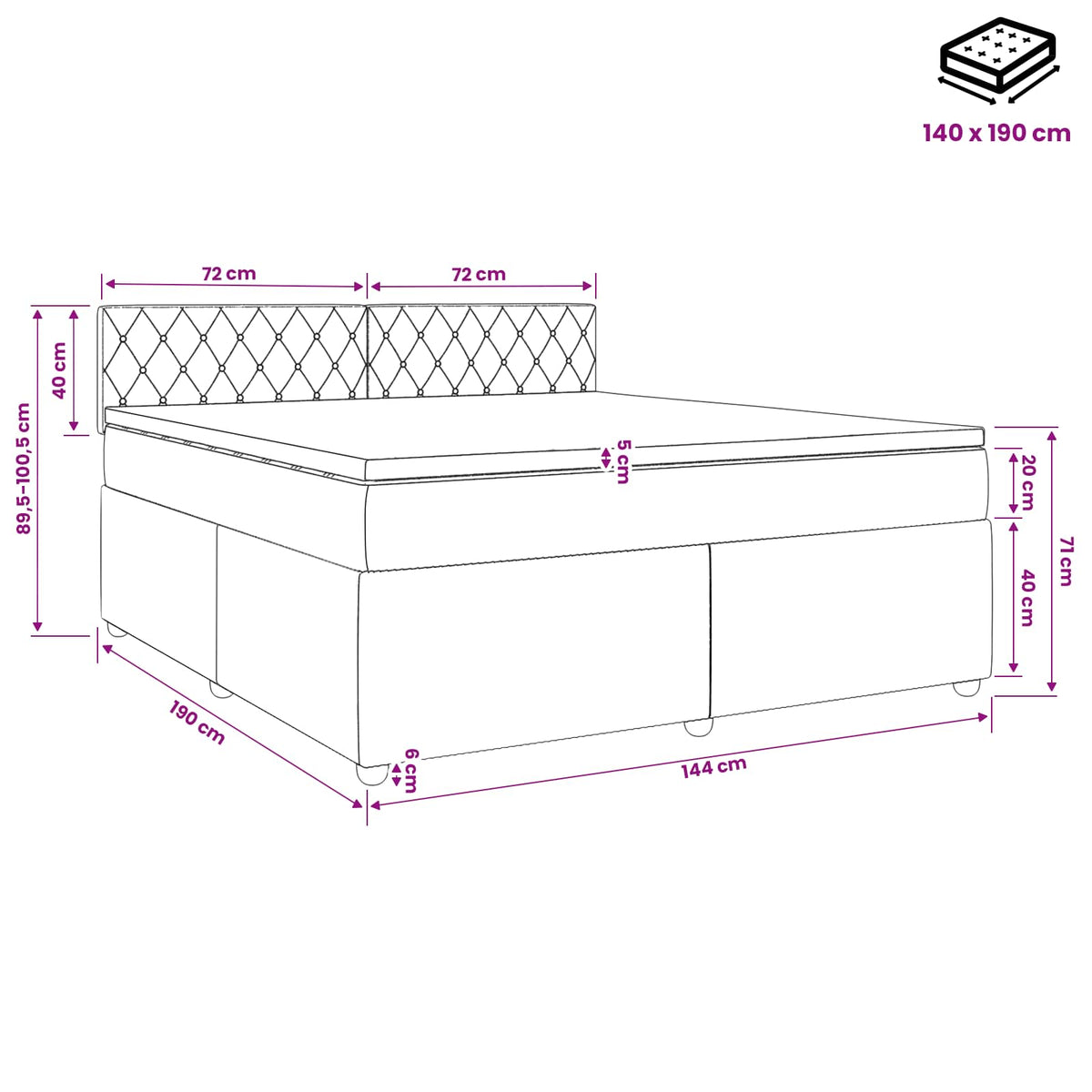 Boxspringbett mit Matratze mit Kopfteil Rosa 140 x 190 cm Samt