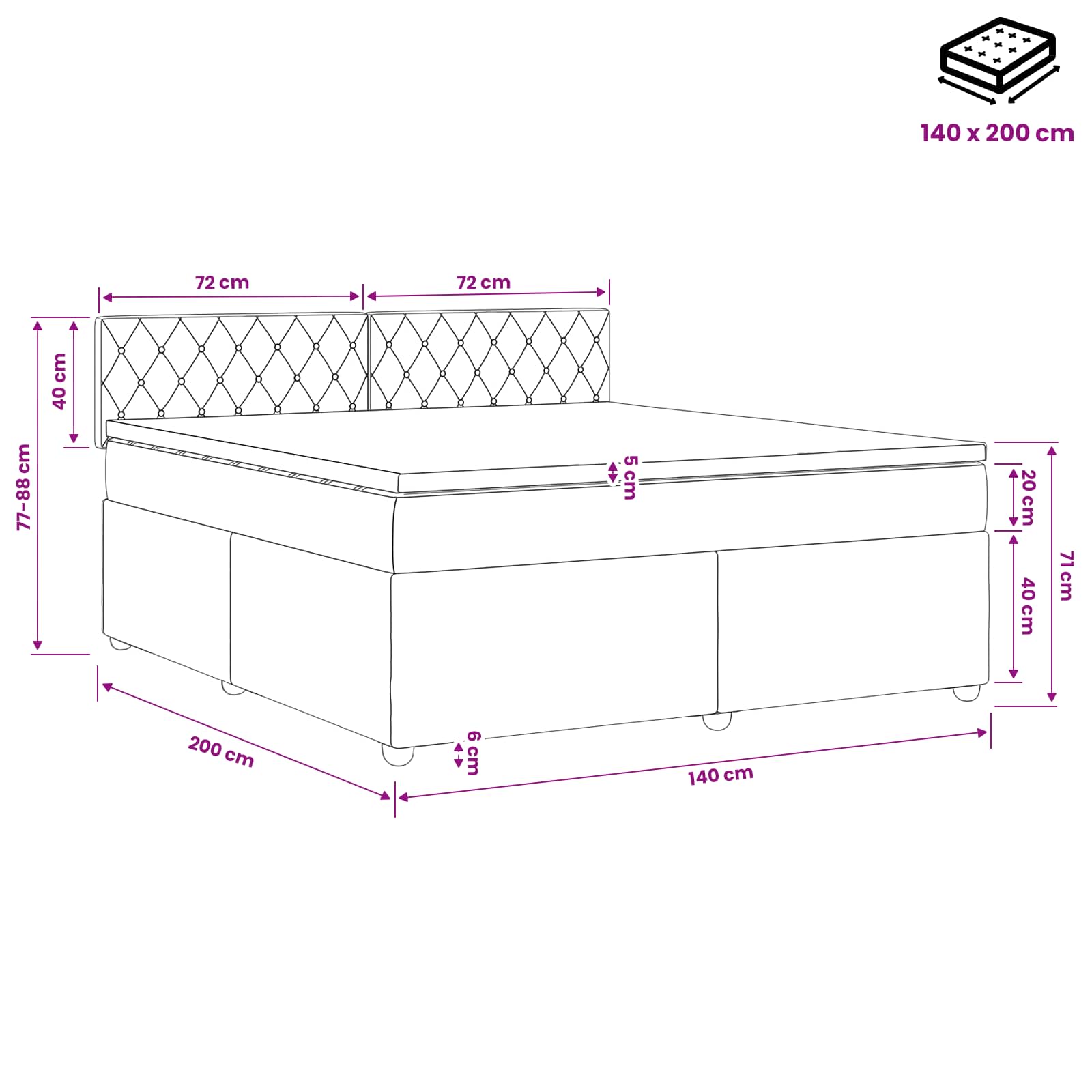 Boxspringbett mit Matratze Dunkelgrau 140 x 200 cm Samt