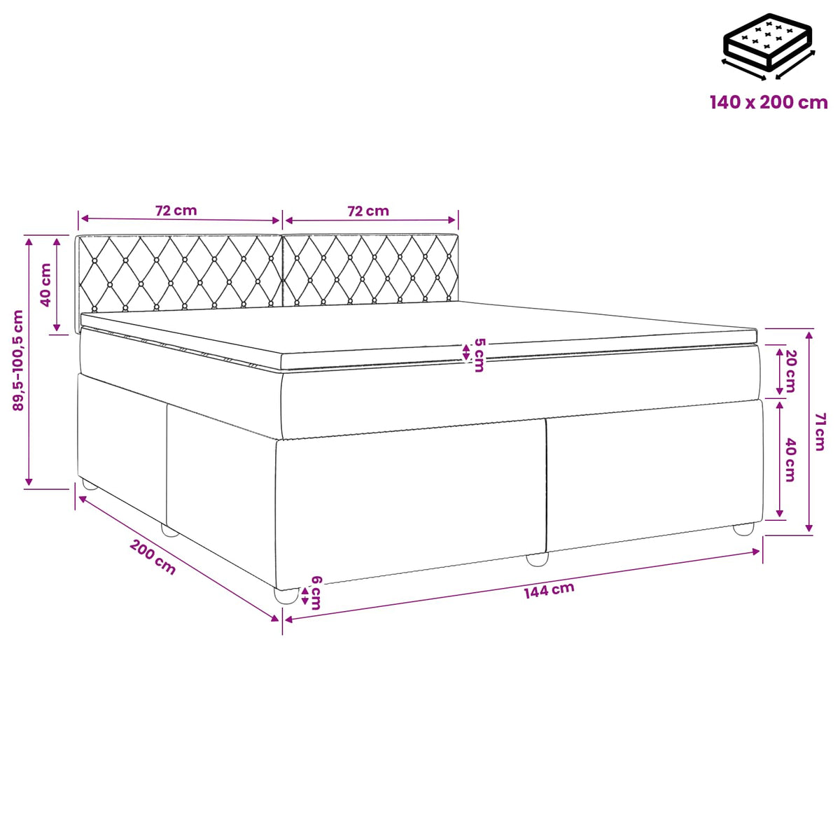 Boxspringbett mit Matratze mit Kopfteil Rosa 140 x 200 cm Samt