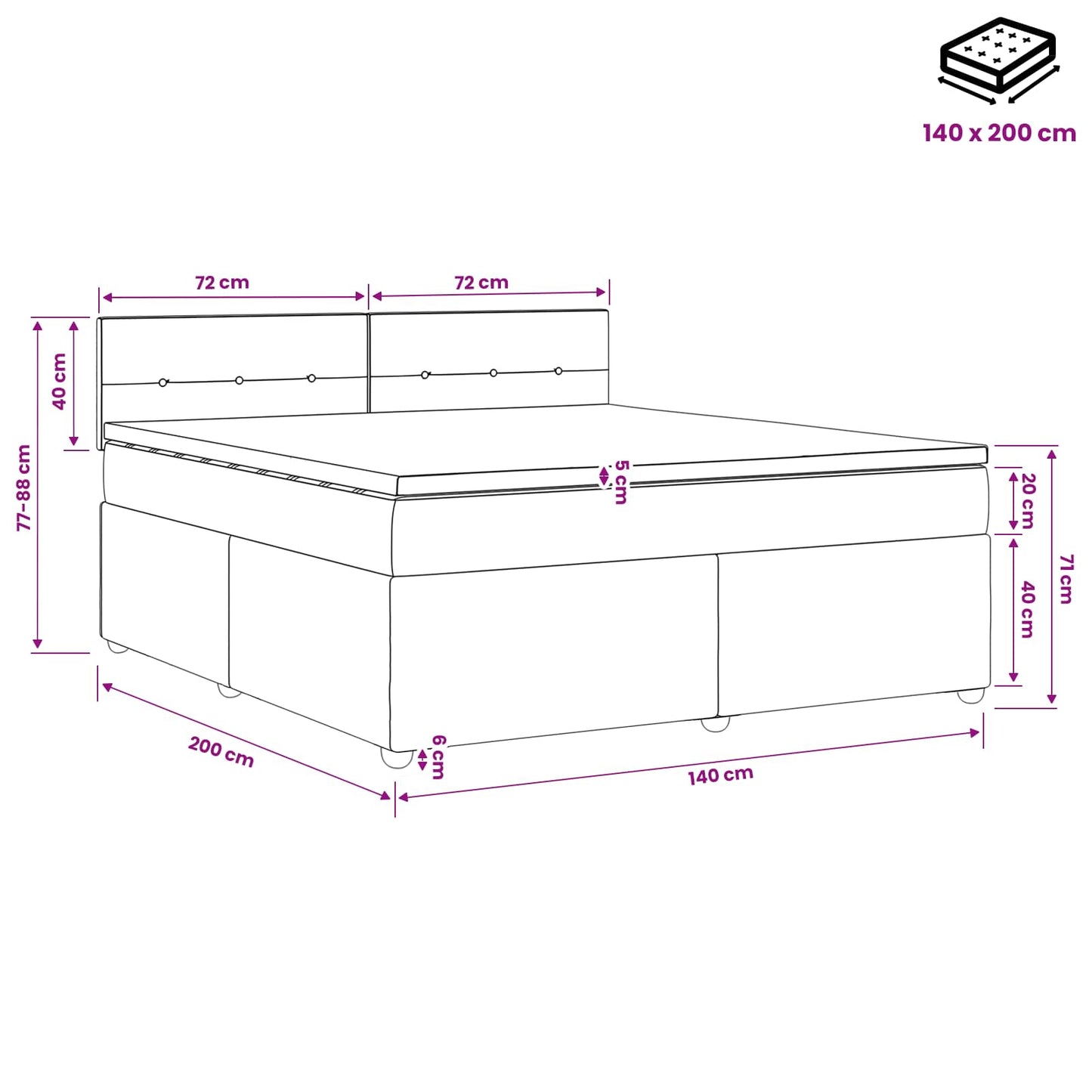 Boxspringbett mit Matratze Dunkelgrau 140 x 200 cm Samt