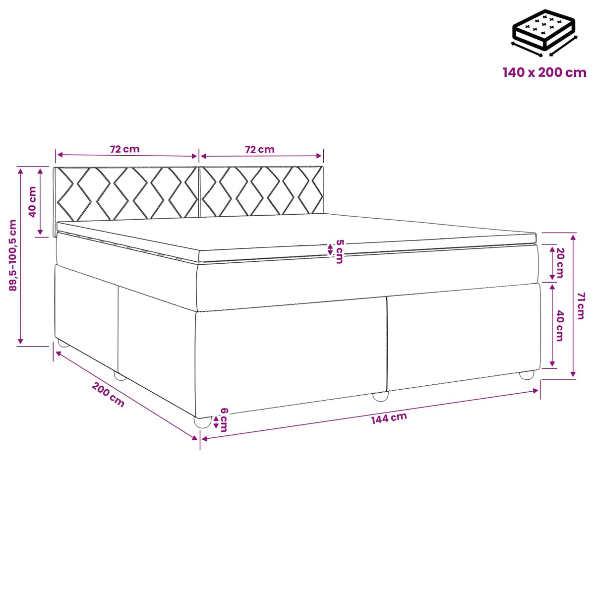 Boxspringbett mit Matratze Dunkelgrau 140 x 200 cm Samt