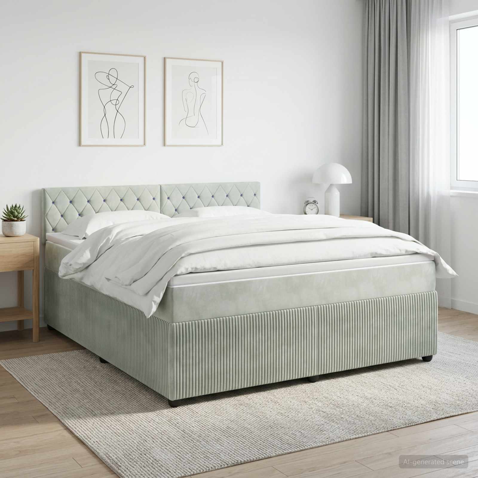 Boxspringbett mit Matratze Hellgrau 140 x 190 cm Samt