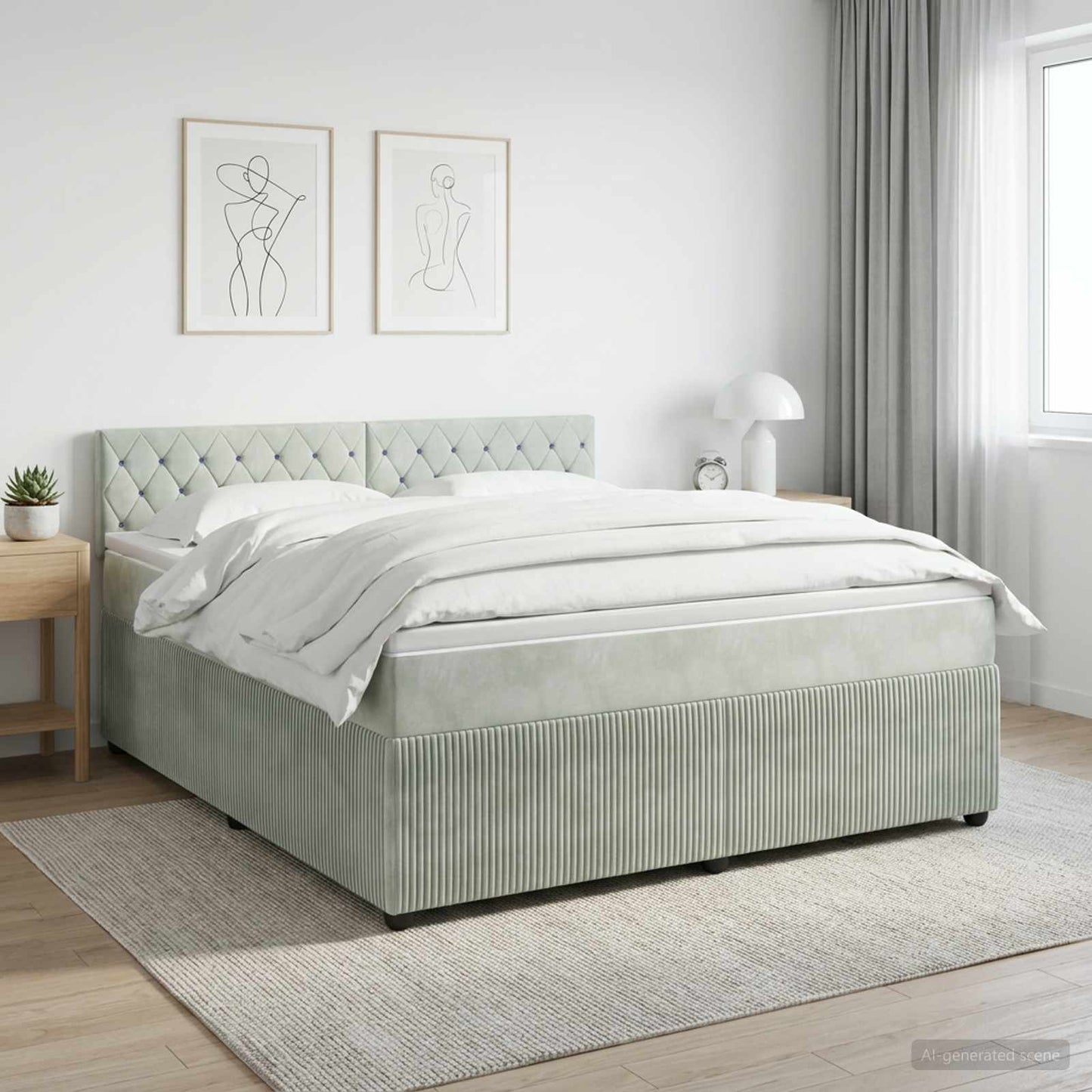 Boxspringbett mit Matratze Hellgrau 140 x 200 cm Samt