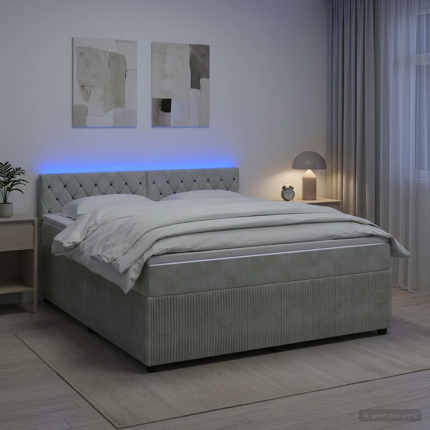 Boxspringbett mit Matratze Hellgrau 140 x 200 cm Samt