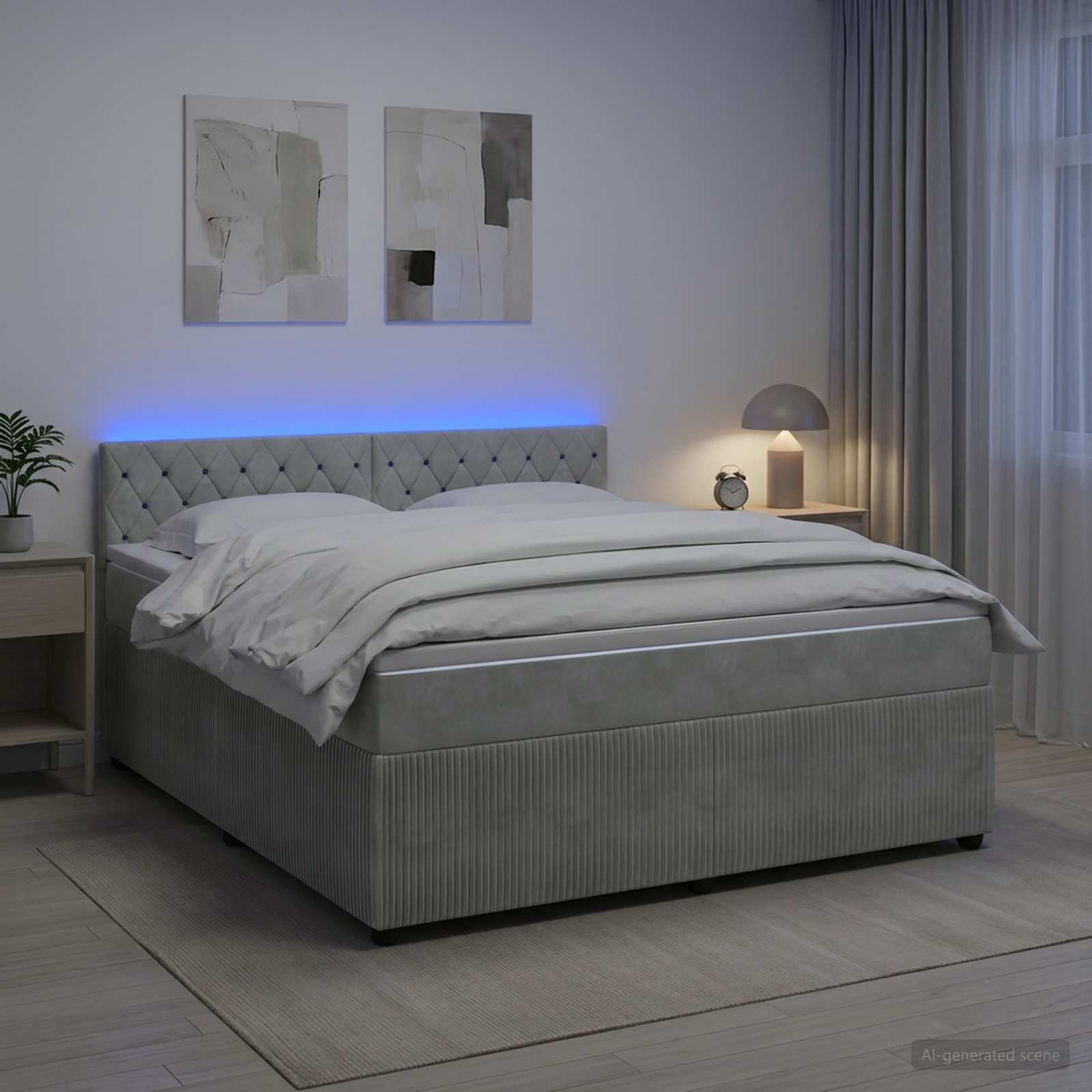 Boxspringbett mit Matratze Hellgrau 140 x 200 cm Samt