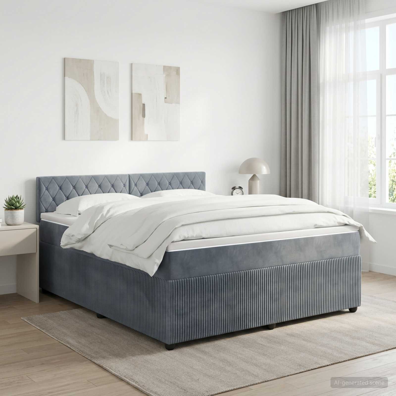 Boxspringbett mit Matratze Dunkelgrau 160 x 200 cm Samt