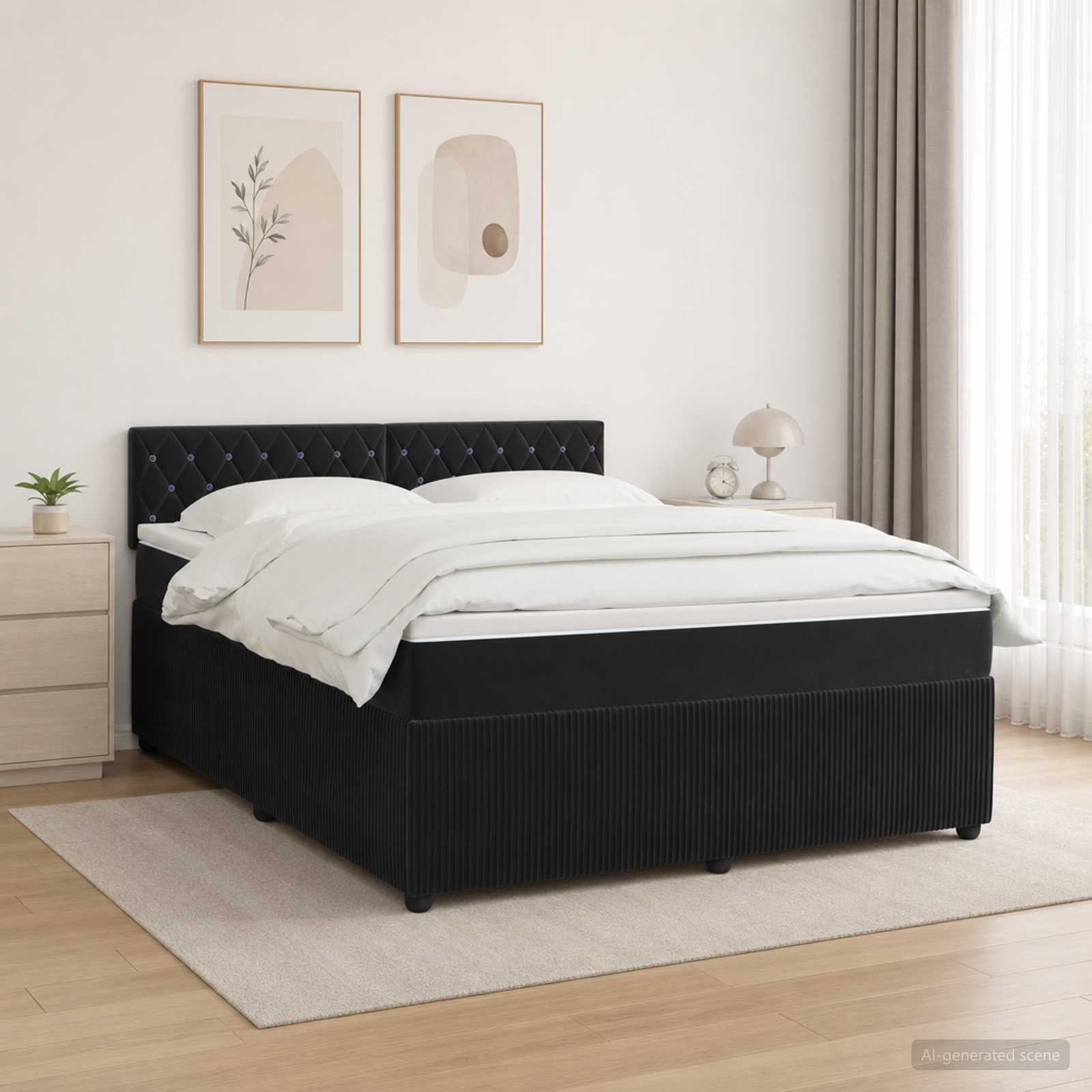 Boxspringbett mit Matratze Schwarz 160 x 200 cm Samt