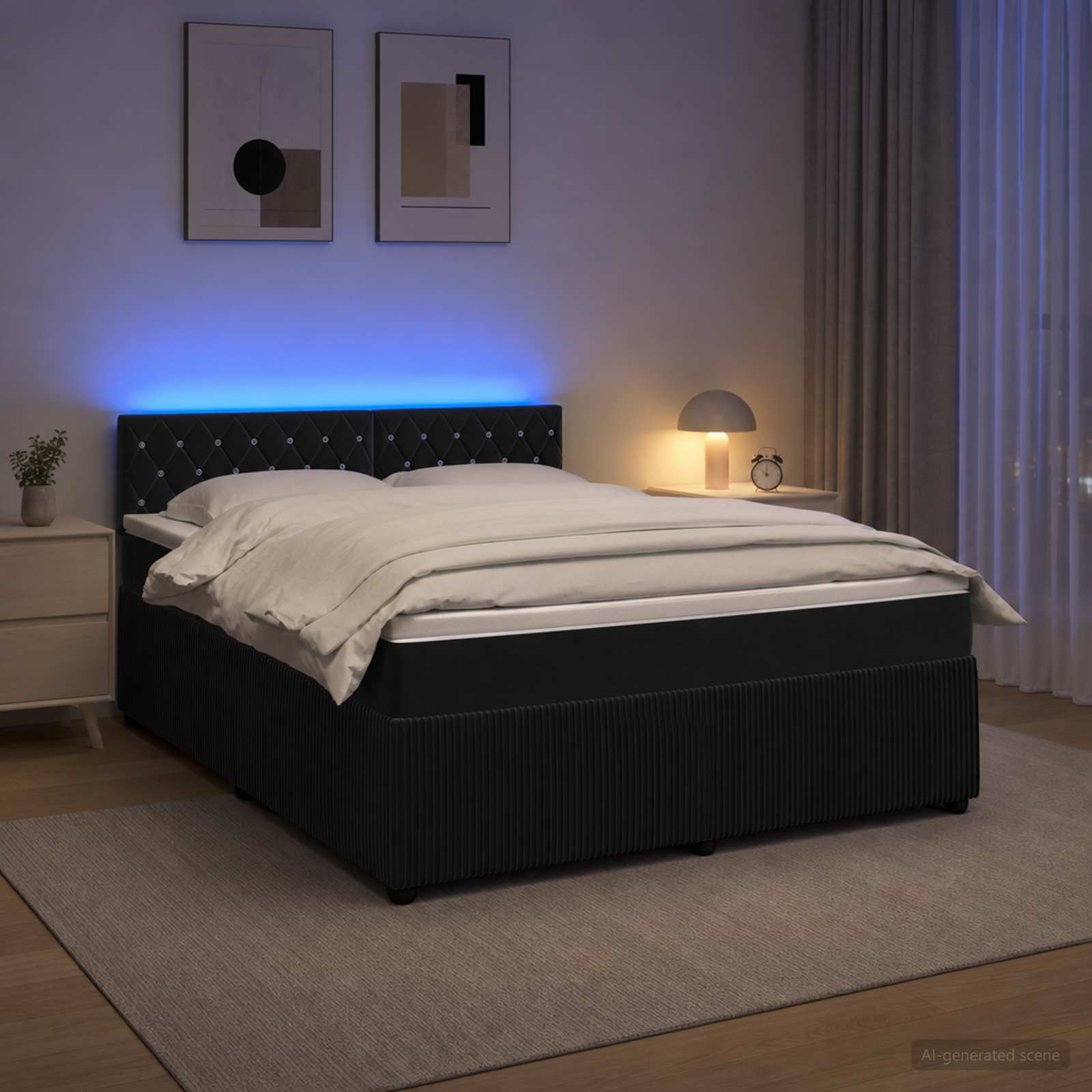 Boxspringbett mit Matratze Schwarz 160 x 200 cm Samt