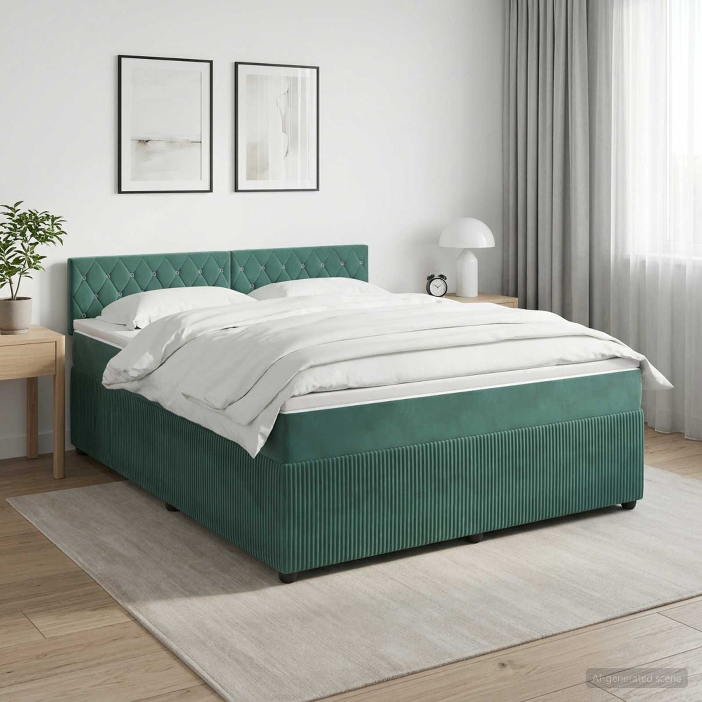 Boxspringbett mit Matratze Dunkelgrün 140 x 190 cm Samt