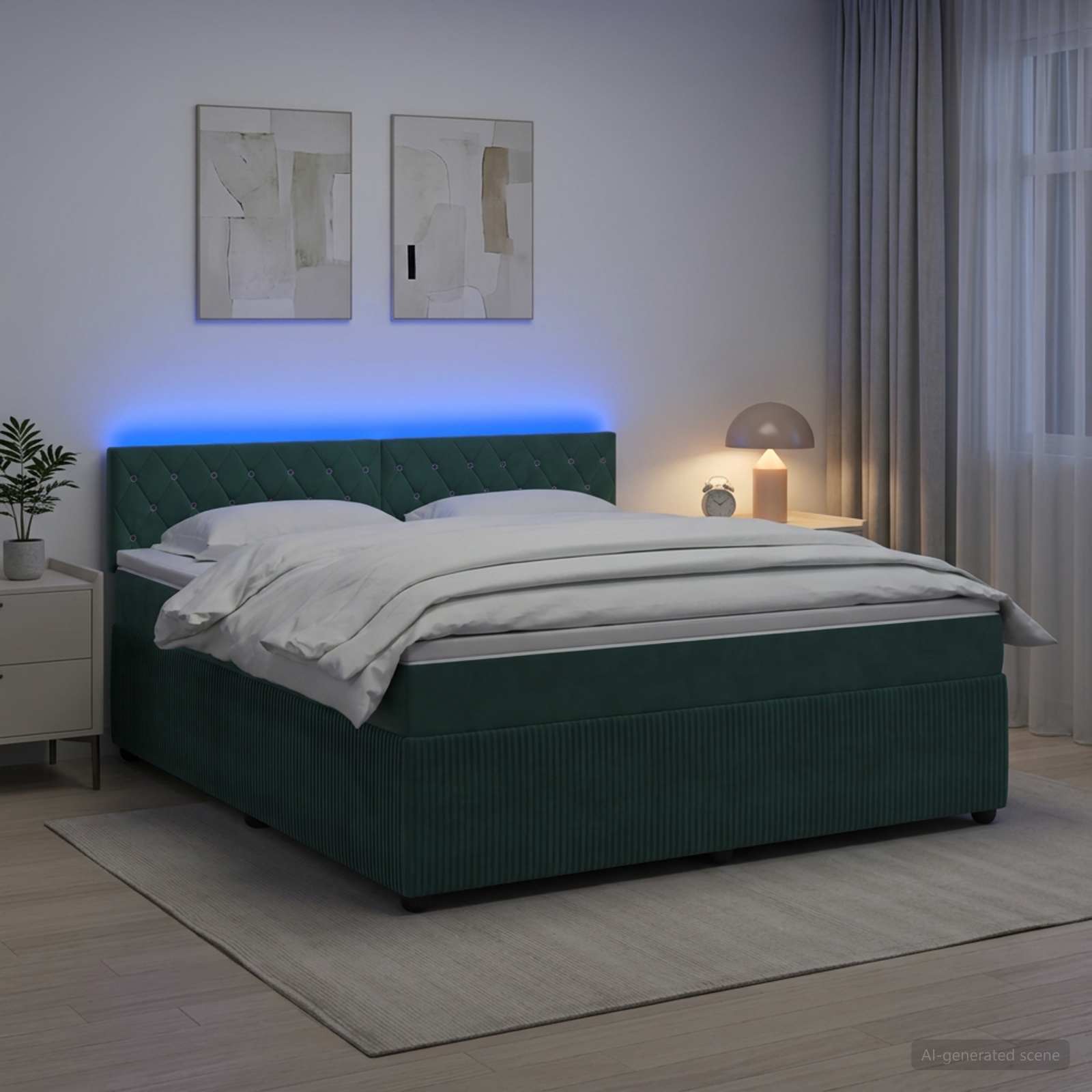 Boxspringbett mit Matratze Dunkelgrün 140 x 190 cm Samt