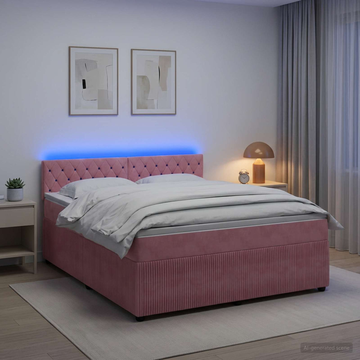 Boxspringbett mit Matratze mit Kopfteil Rosa 140 x 190 cm Samt