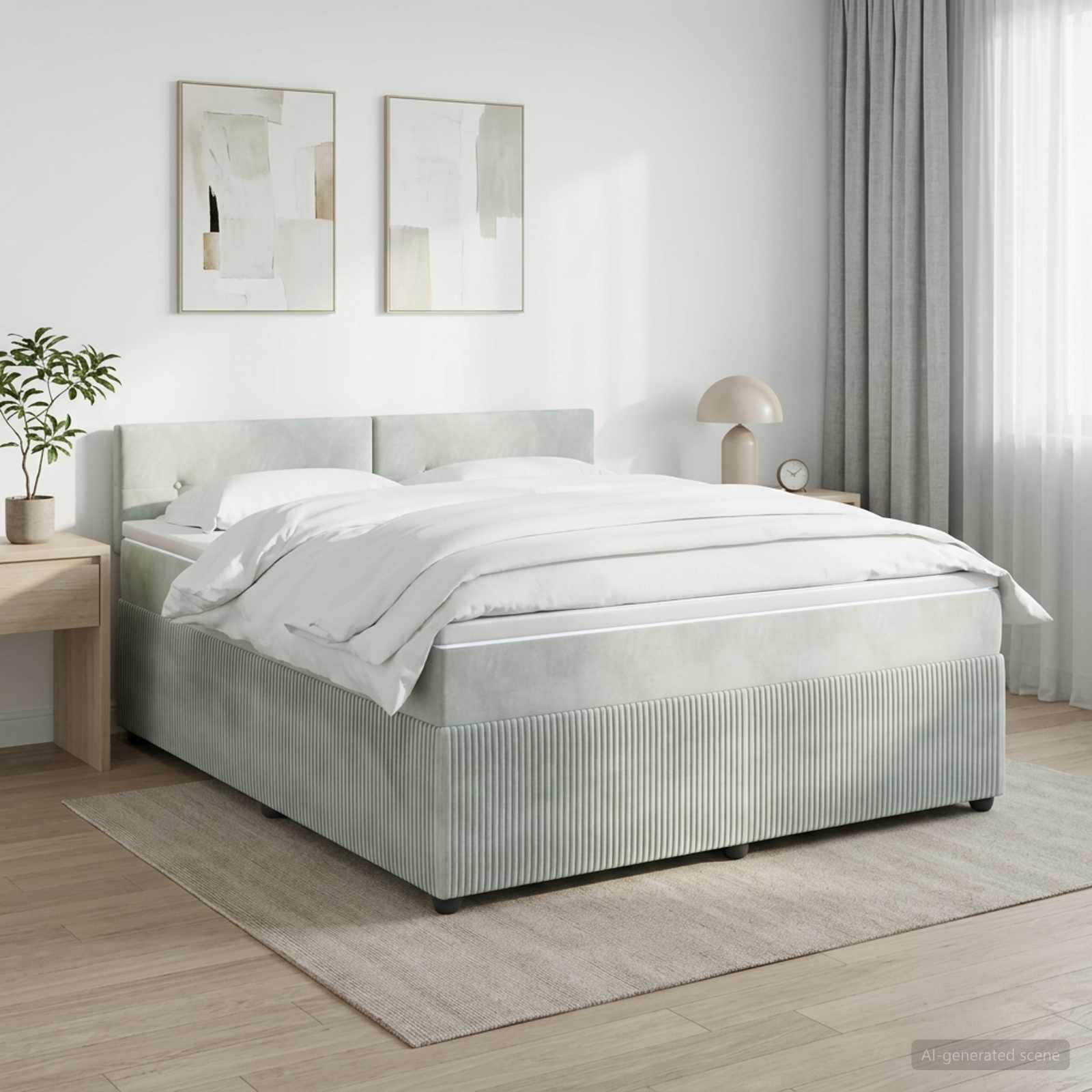 Boxspringbett mit Matratze Hellgrau 140 x 190 cm Samt