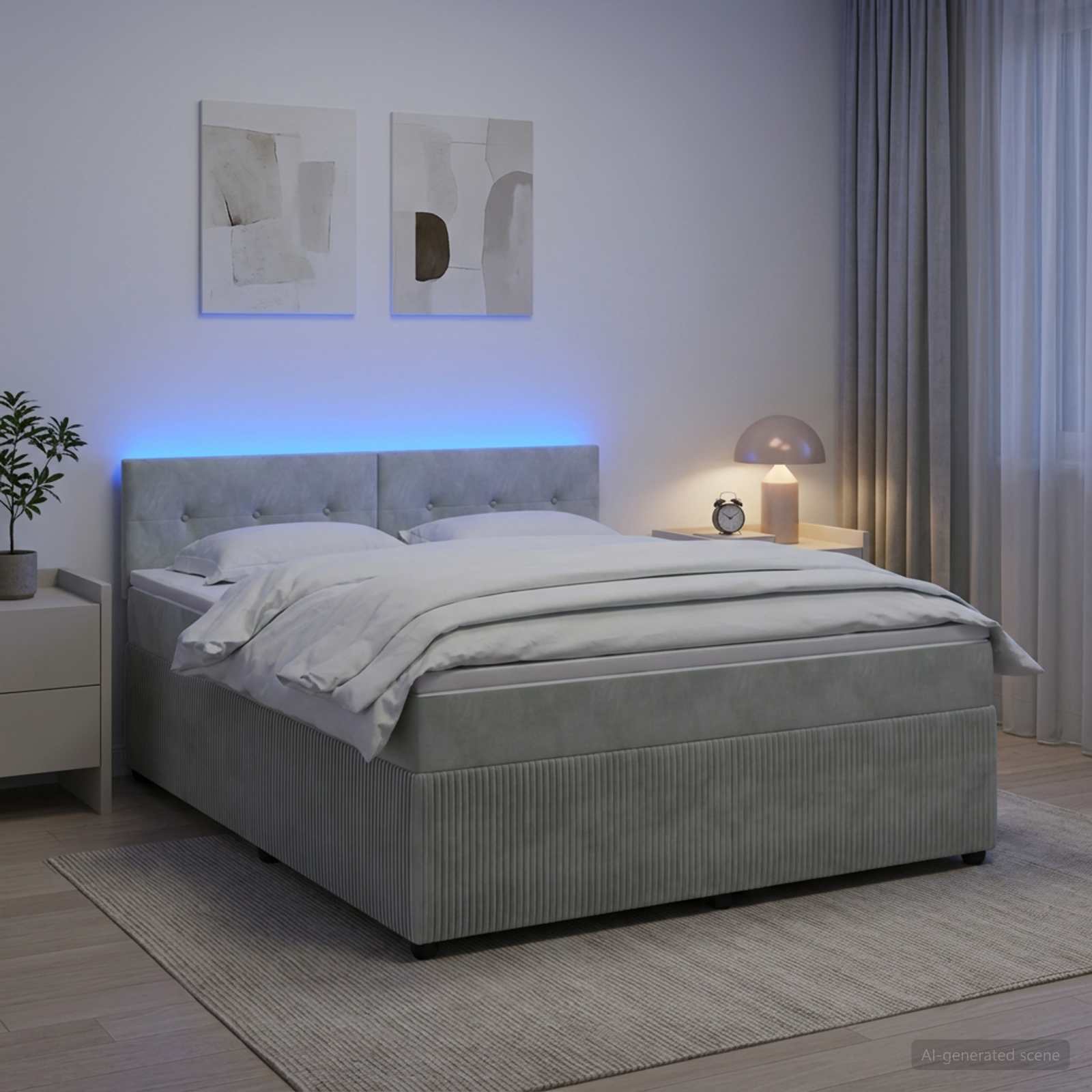 Boxspringbett mit Matratze Hellgrau 140 x 190 cm Samt