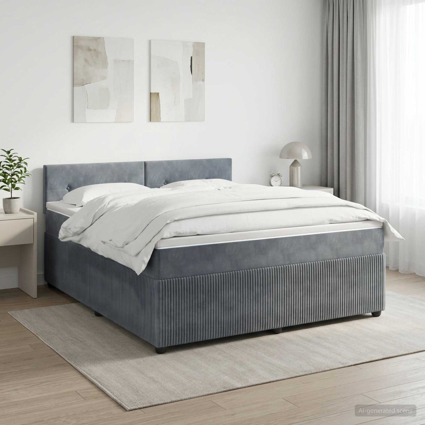 Boxspringbett mit Matratze Dunkelgrau 140 x 190 cm Samt