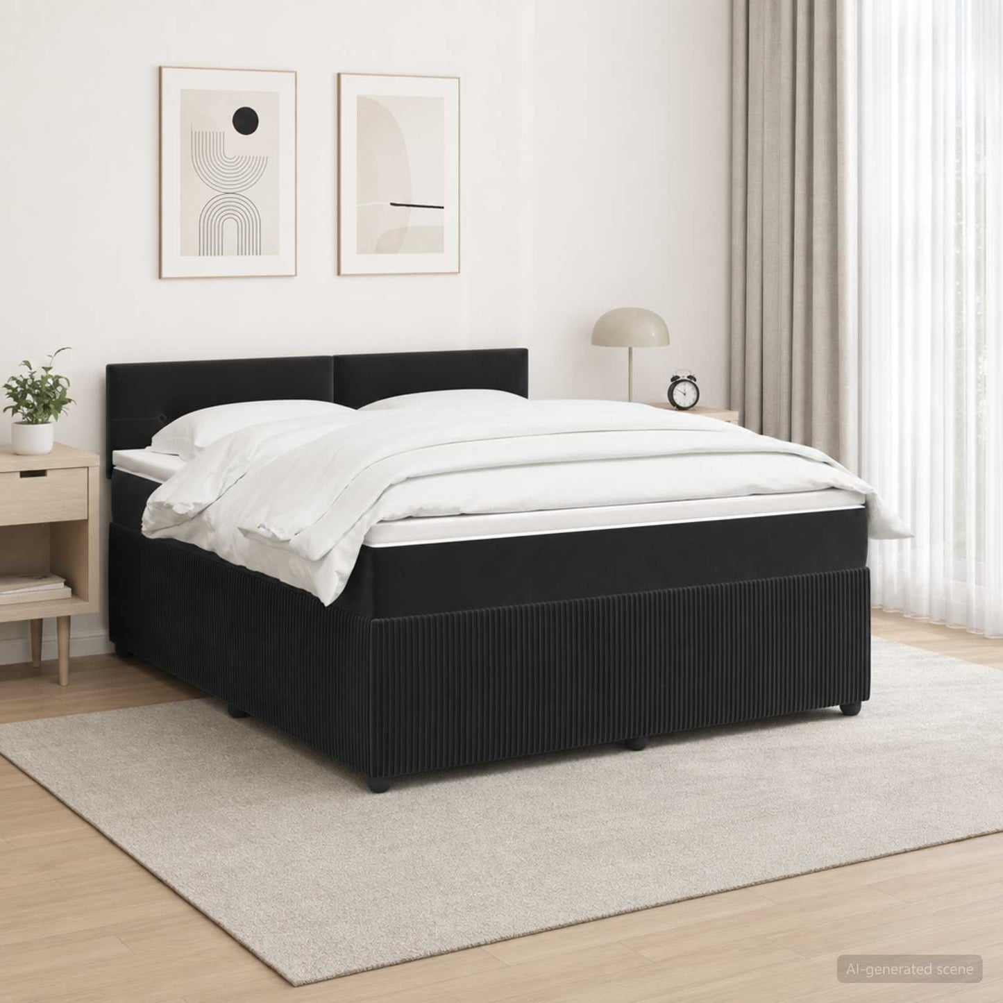Boxspringbett mit Matratze Schwarz 140 x 200 cm Samt