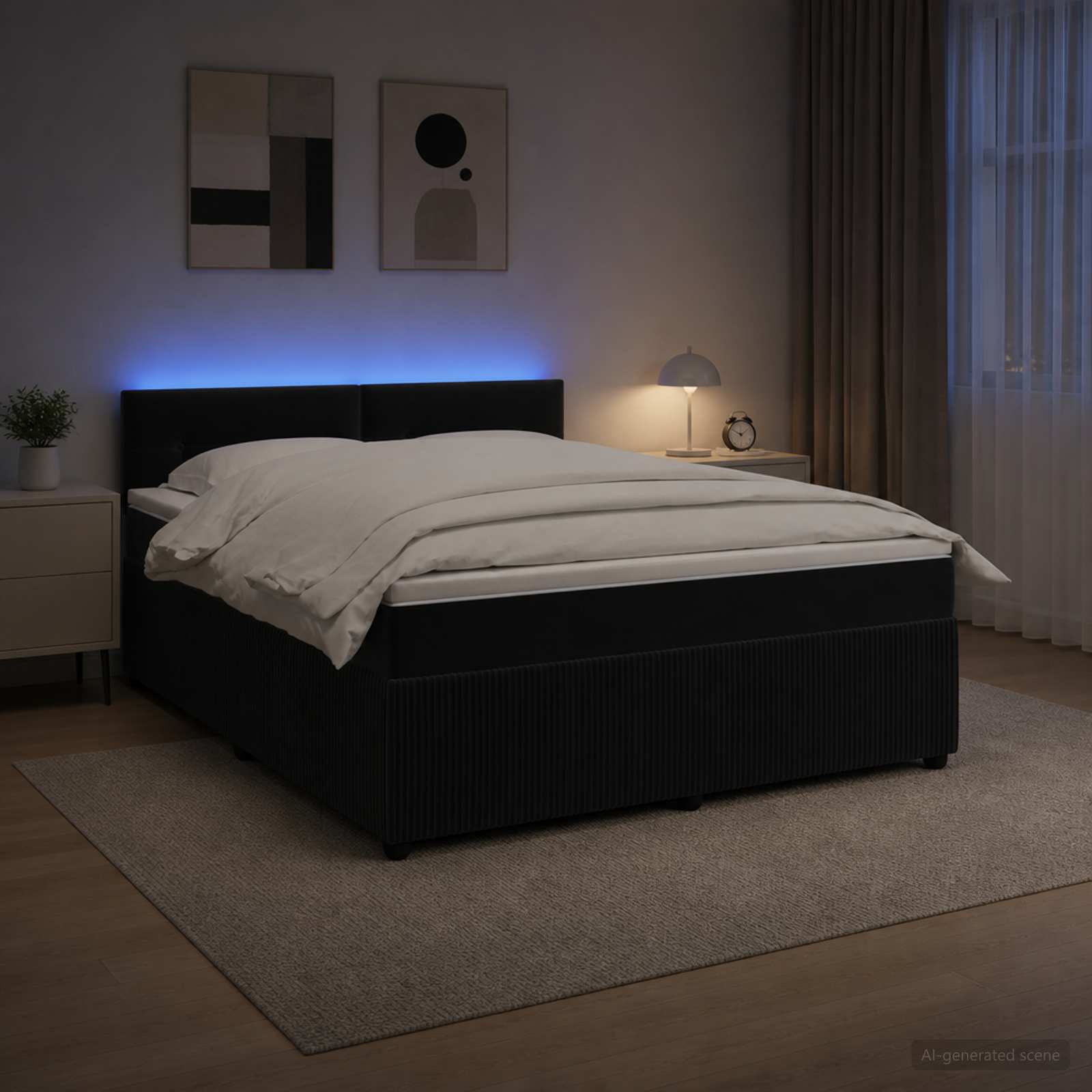 Boxspringbett mit Matratze Schwarz 140 x 200 cm Samt