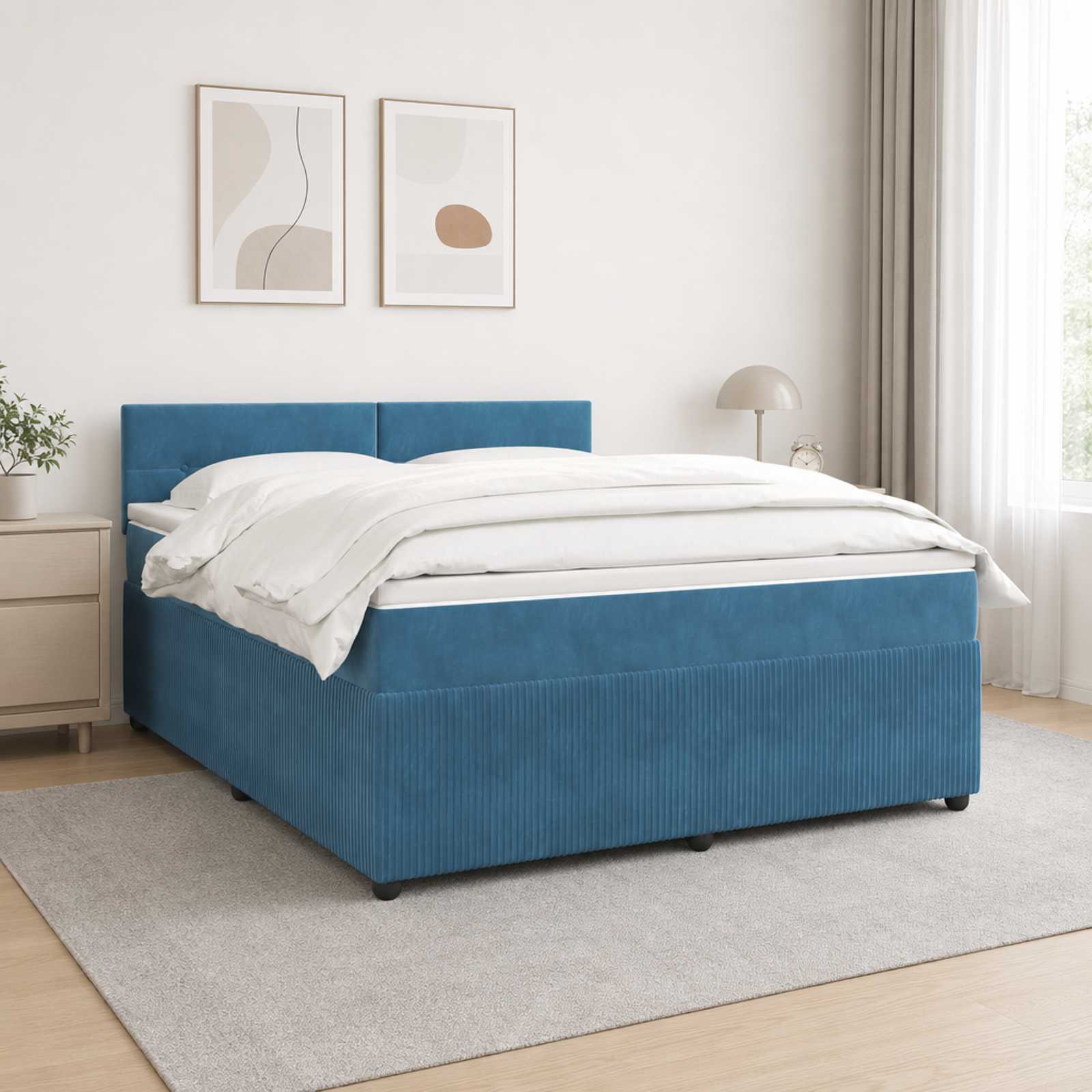Boxspringbett mit Matratze mit Kopfteil Blau 140 x 200 cm Samt