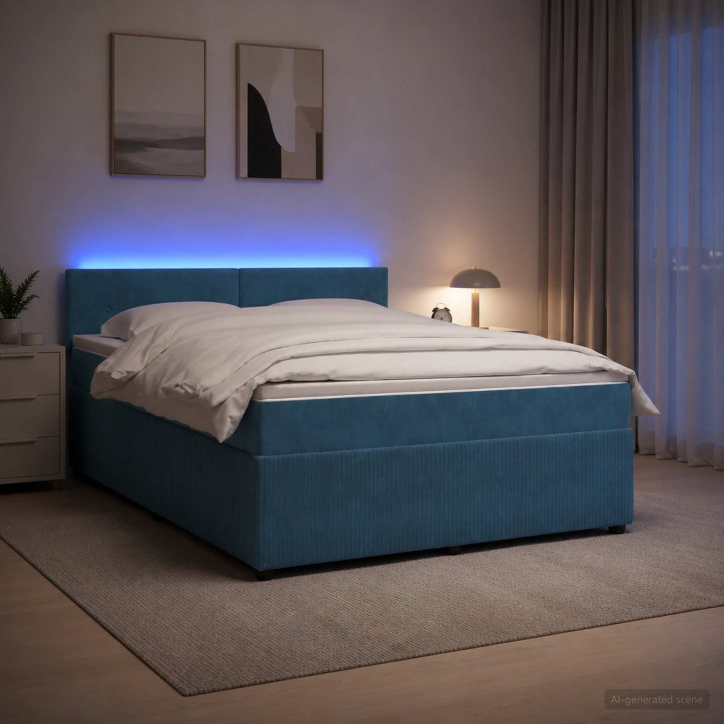 Boxspringbett mit Matratze mit Kopfteil Blau 140 x 190 cm Samt