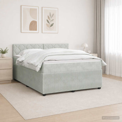 Boxspringbett mit Matratze Hellgrau 180 x 200 cm Samt