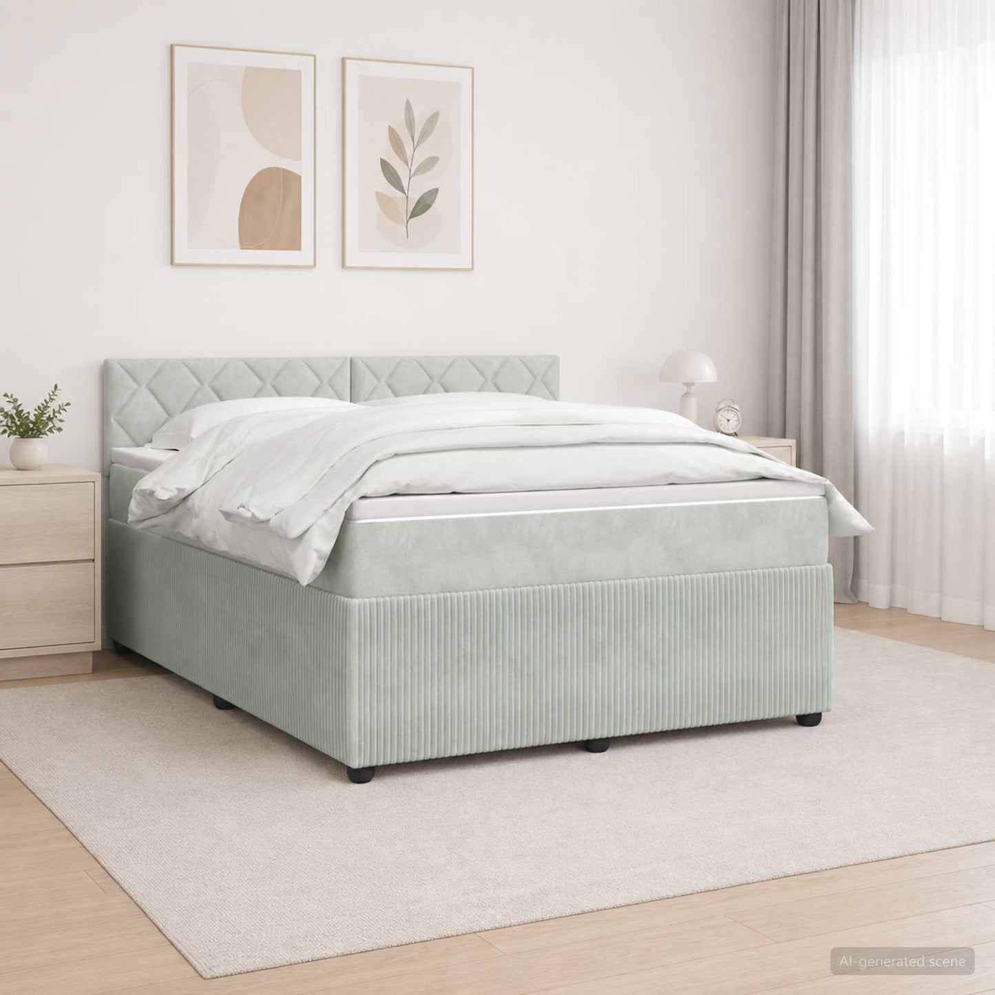 Boxspringbett mit Matratze Hellgrau 140 x 200 cm Samt