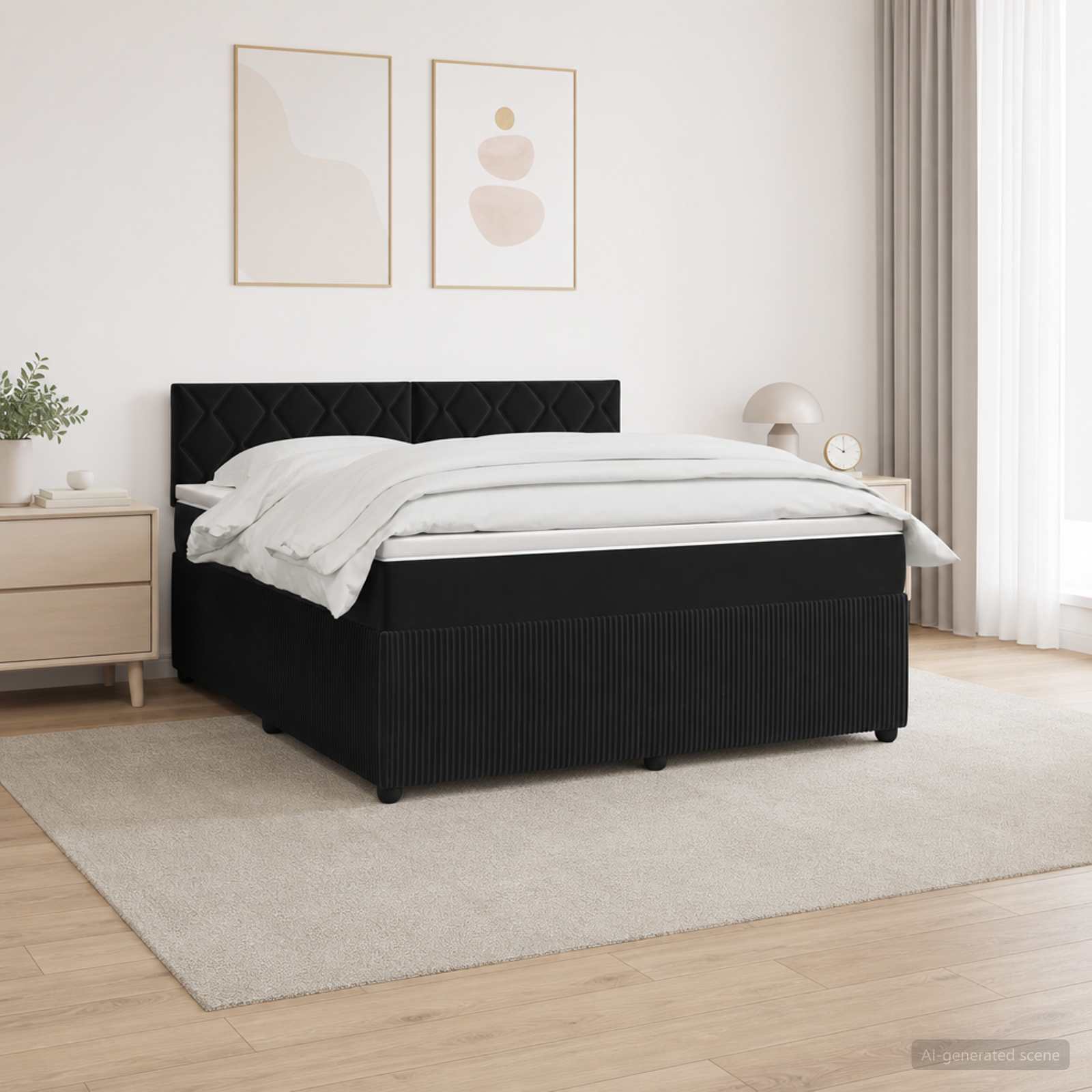 Boxspringbett mit Matratze Schwarz 160 x 200 cm Samt