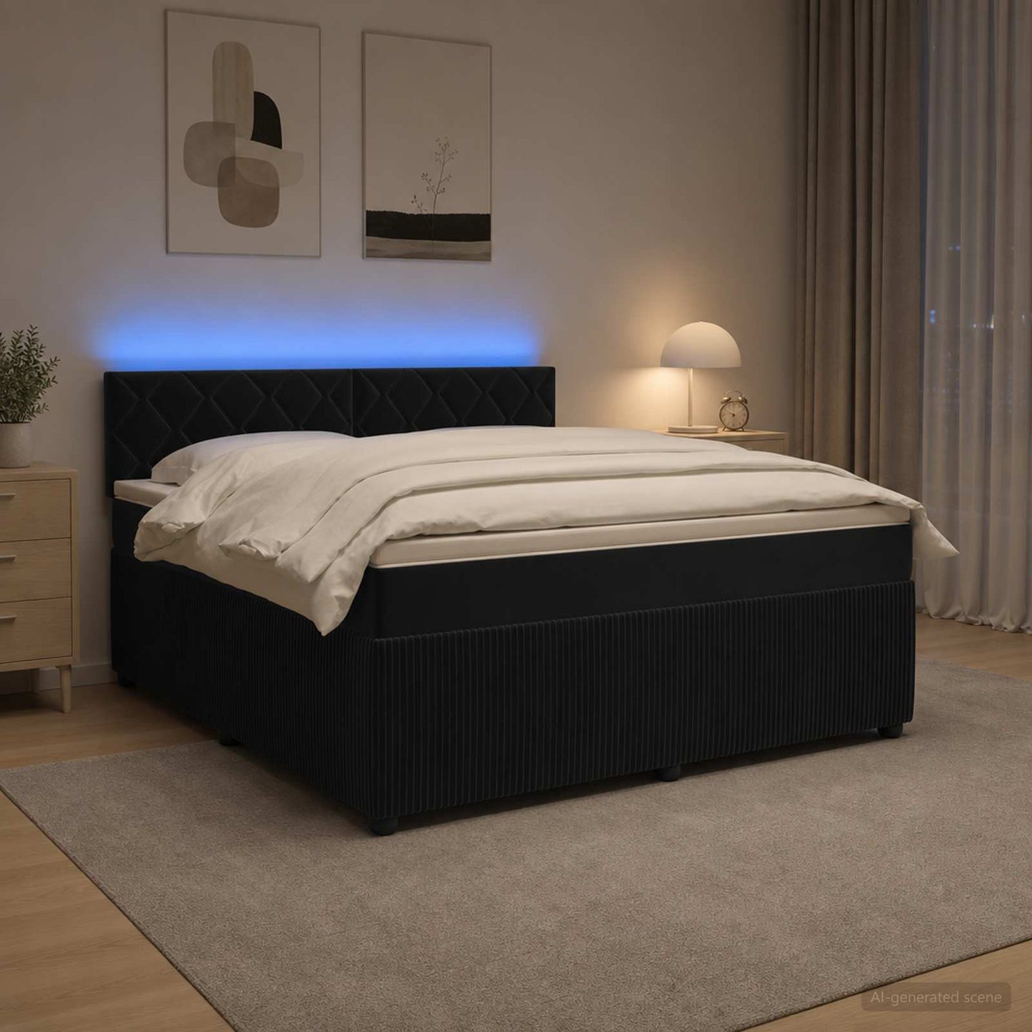 Boxspringbett mit Matratze Schwarz 160 x 200 cm Samt