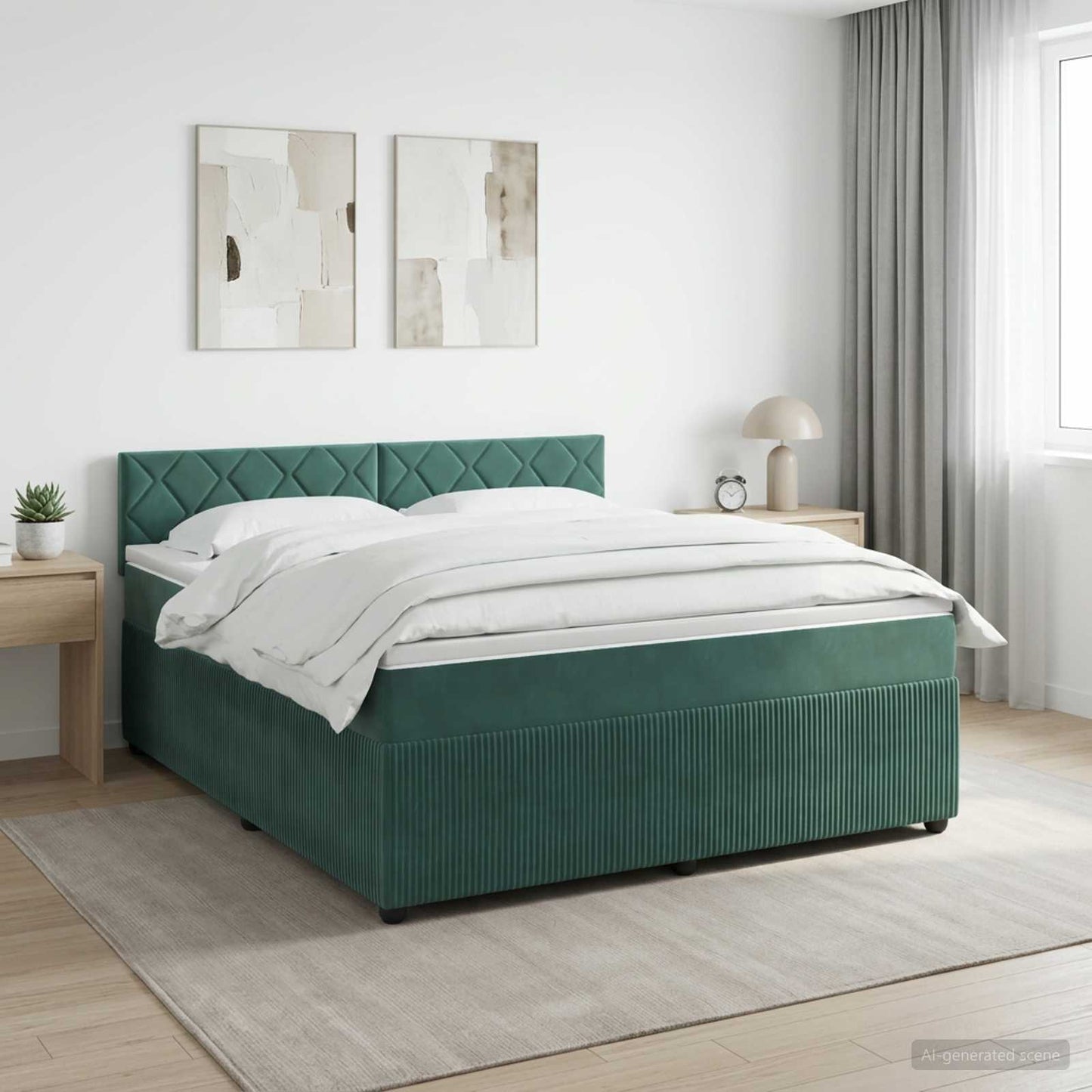 Boxspringbett mit Matratze Dunkelgrün 140 x 190 cm Samt