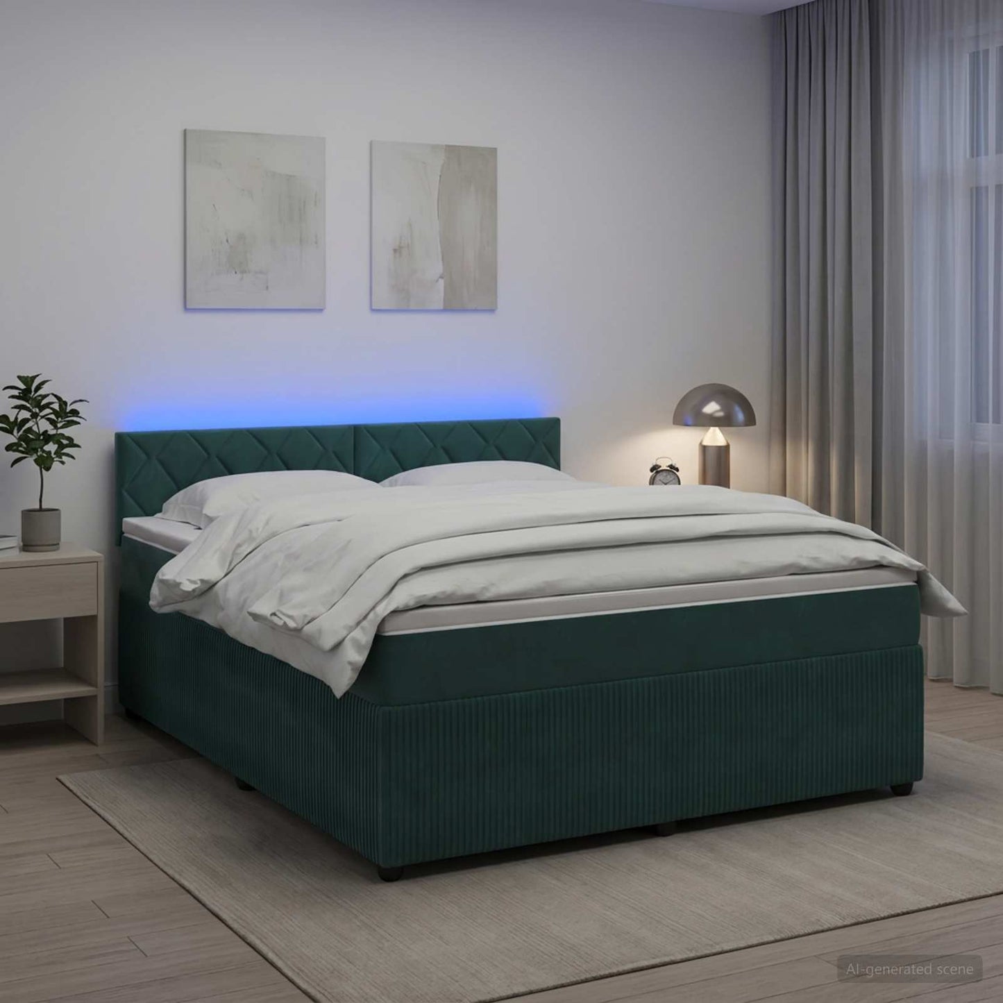 Boxspringbett mit Matratze Dunkelgrün 140 x 190 cm Samt