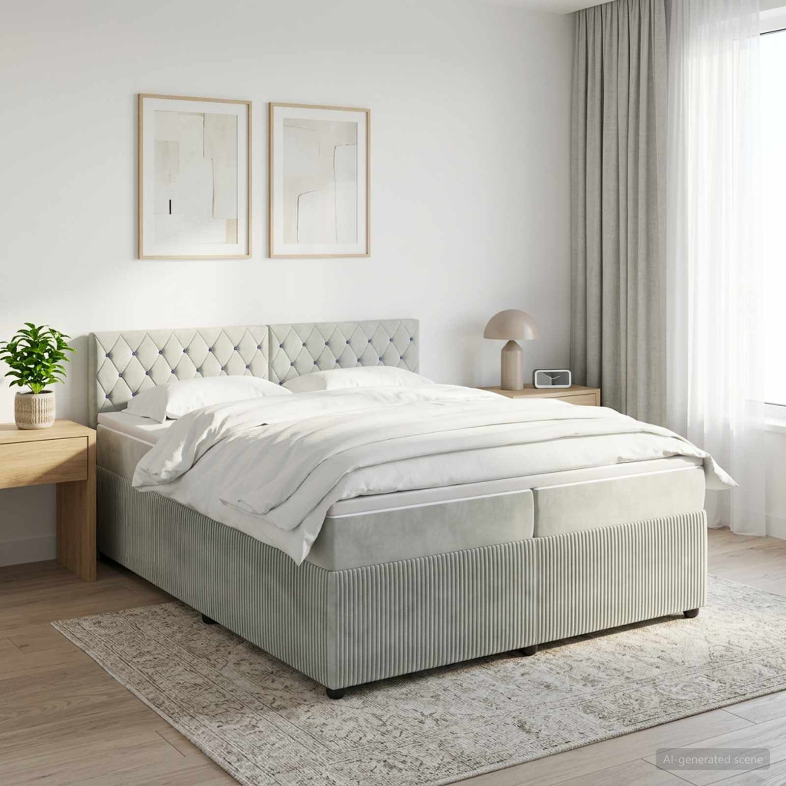 Boxspringbett mit Matratze Hellgrau 200 x 200 cm Samt