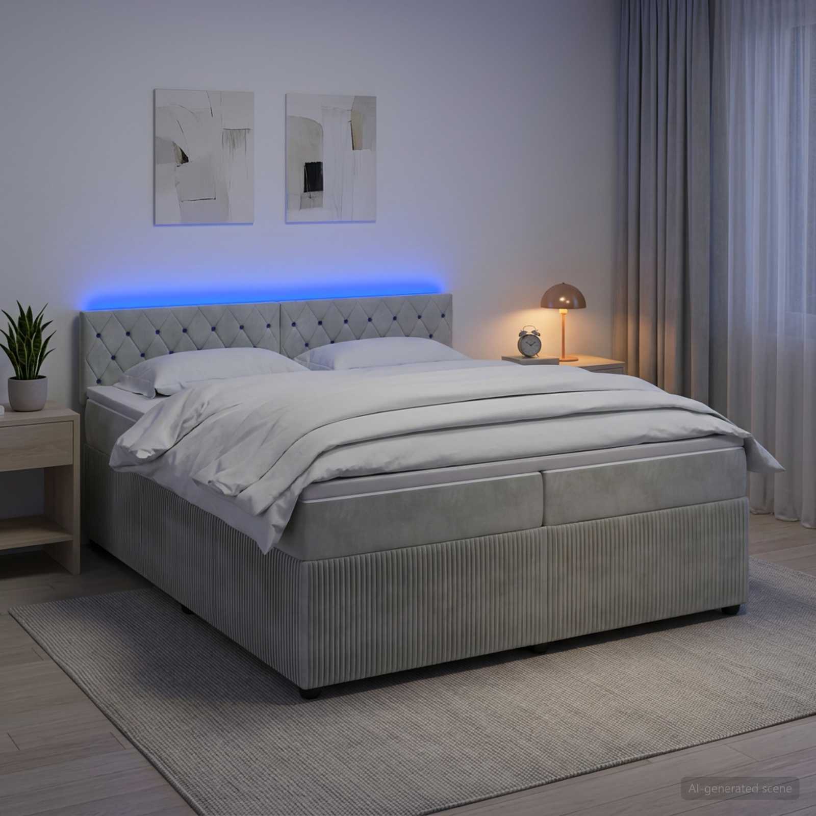 Boxspringbett mit Matratze Hellgrau 200 x 200 cm Samt