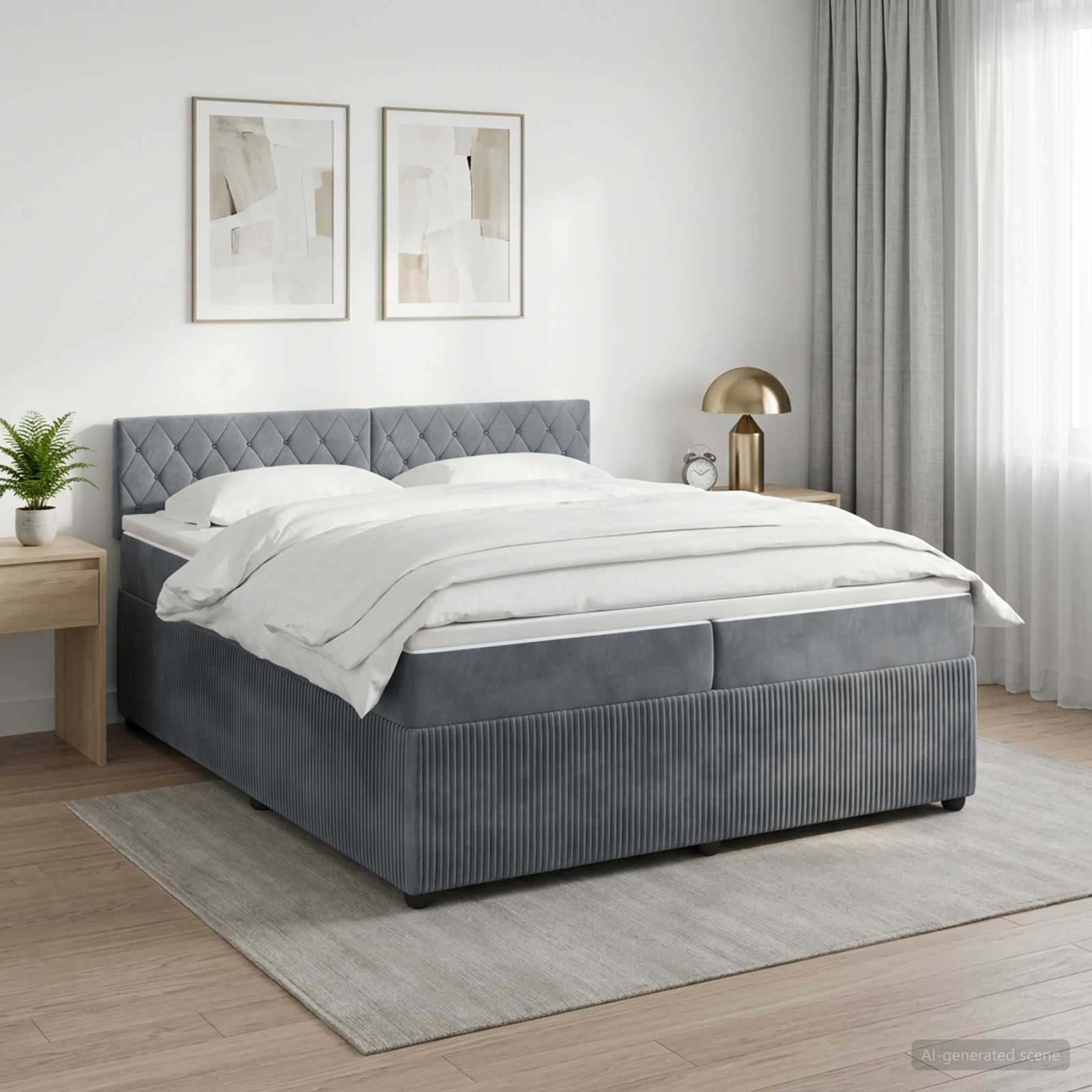 Boxspringbett mit Matratze Dunkelgrau 200 x 200 cm Samt
