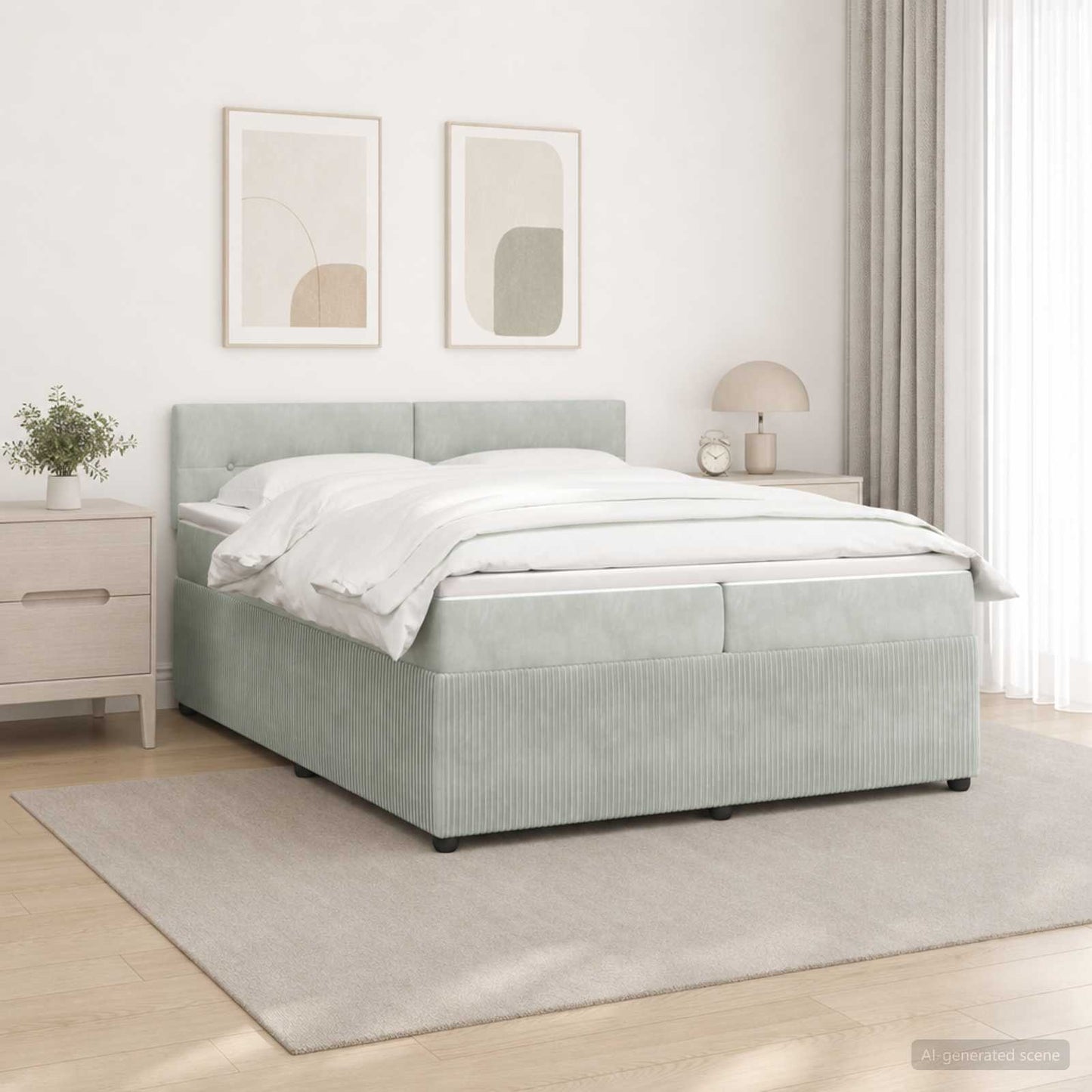 Boxspringbett mit Matratze Hellgrau 200 x 200 cm Samt