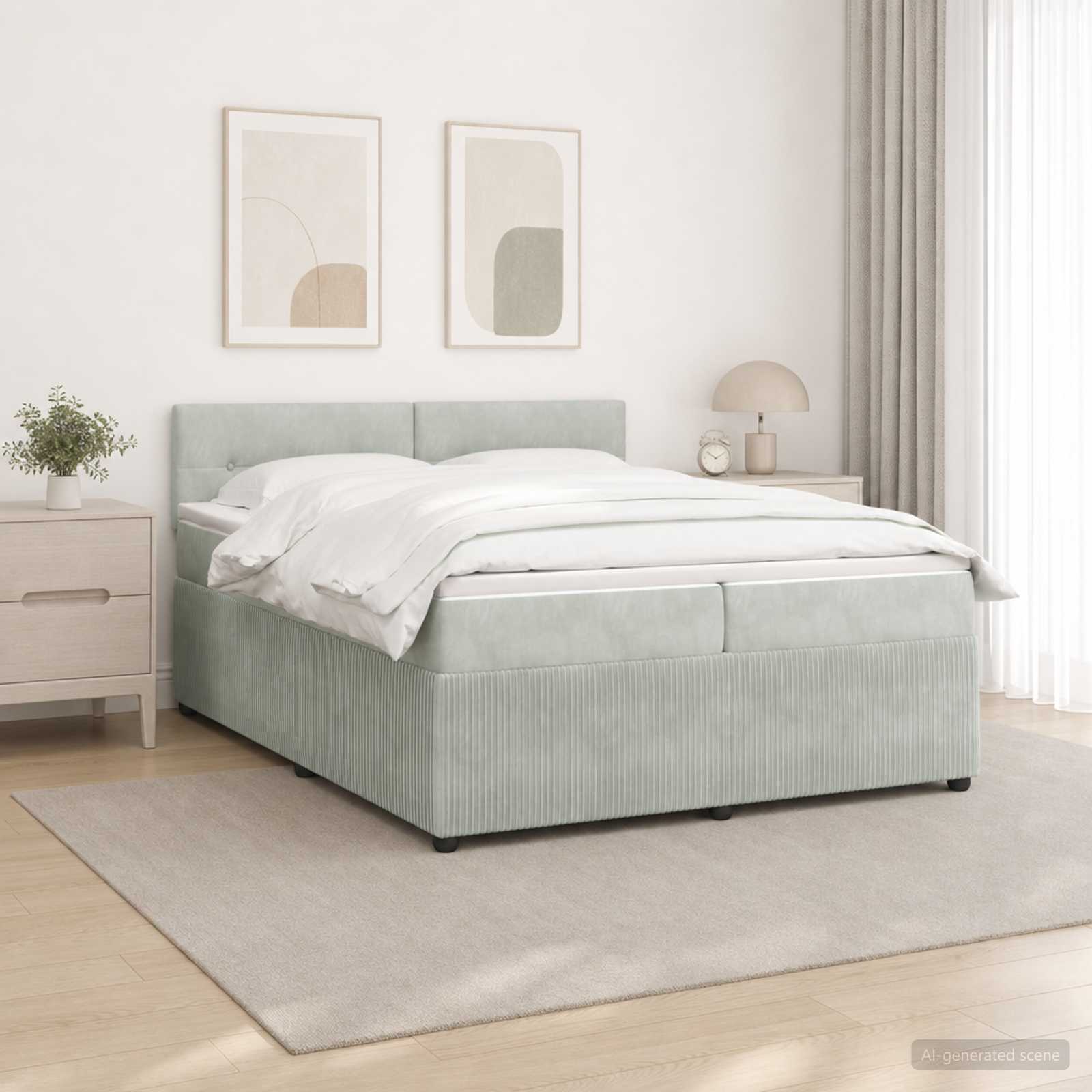 Boxspringbett mit Matratze Hellgrau 200 x 200 cm Samt