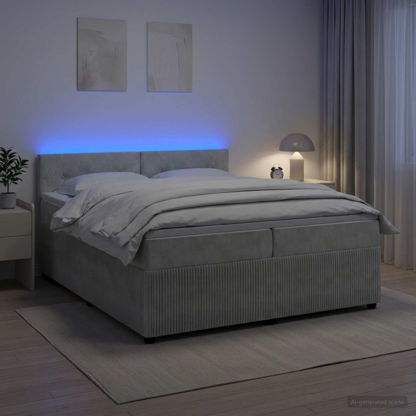 Boxspringbett mit Matratze Hellgrau 200 x 200 cm Samt
