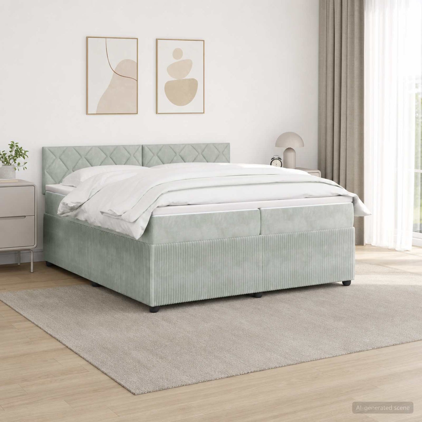 Boxspringbett mit Matratze Hellgrau 200 x 200 cm Samt