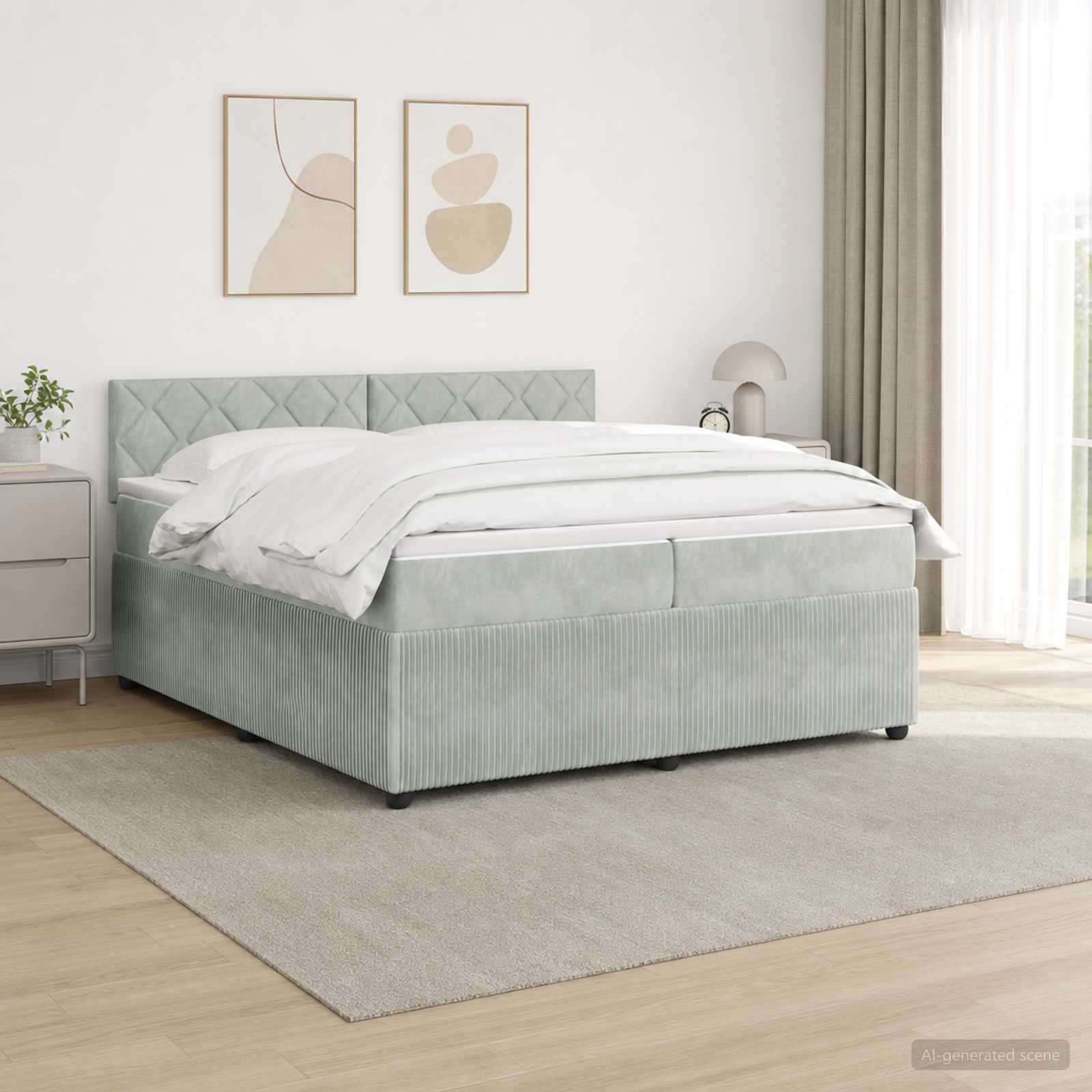 Boxspringbett mit Matratze Hellgrau 200 x 200 cm Samt