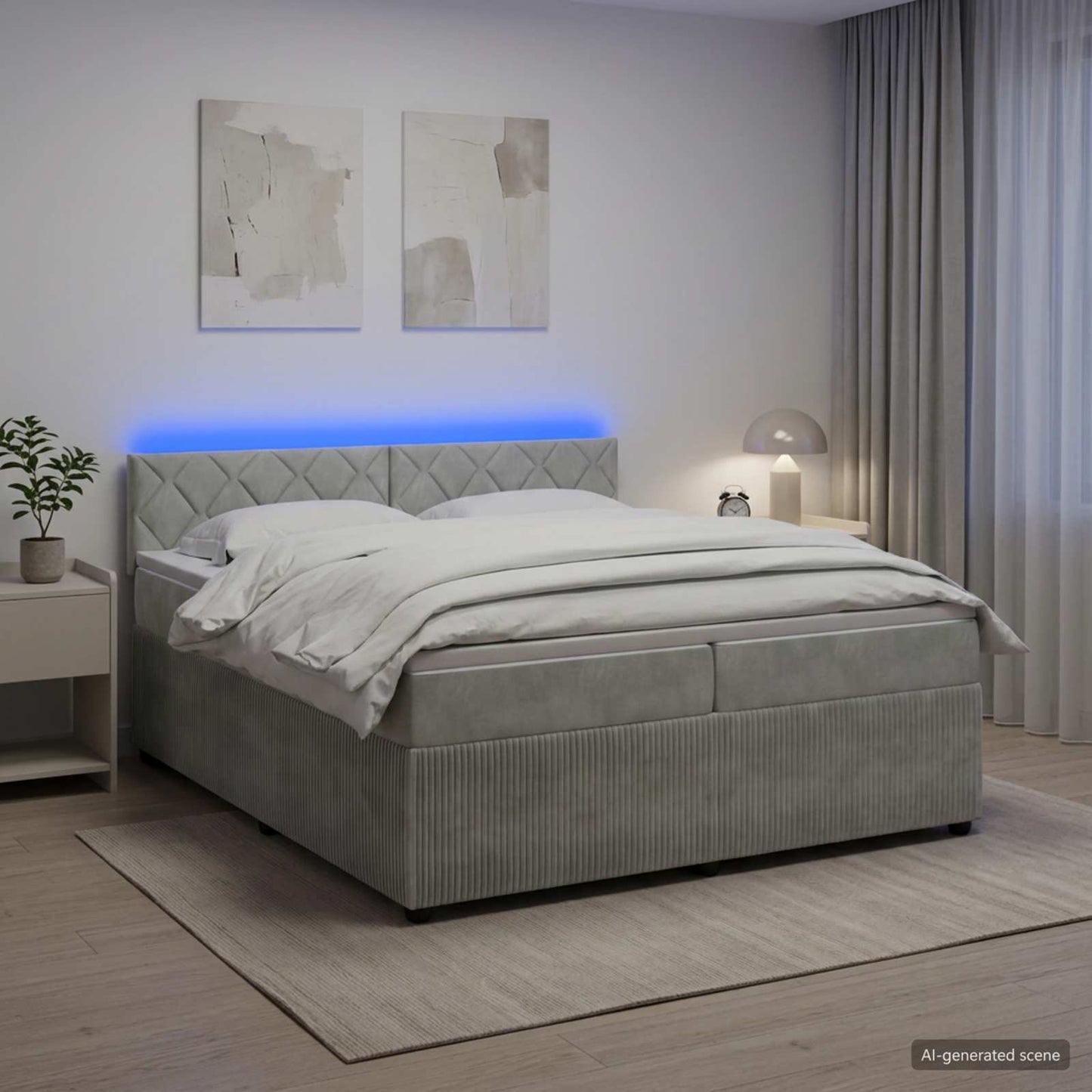 Boxspringbett mit Matratze Hellgrau 200 x 200 cm Samt