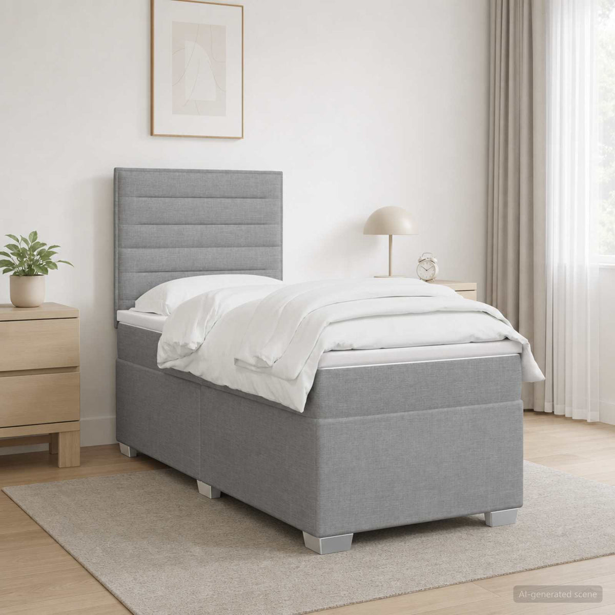 Boxspringbett mit Matratze mit Kopfteil Hellgrau Einzeln Stoff