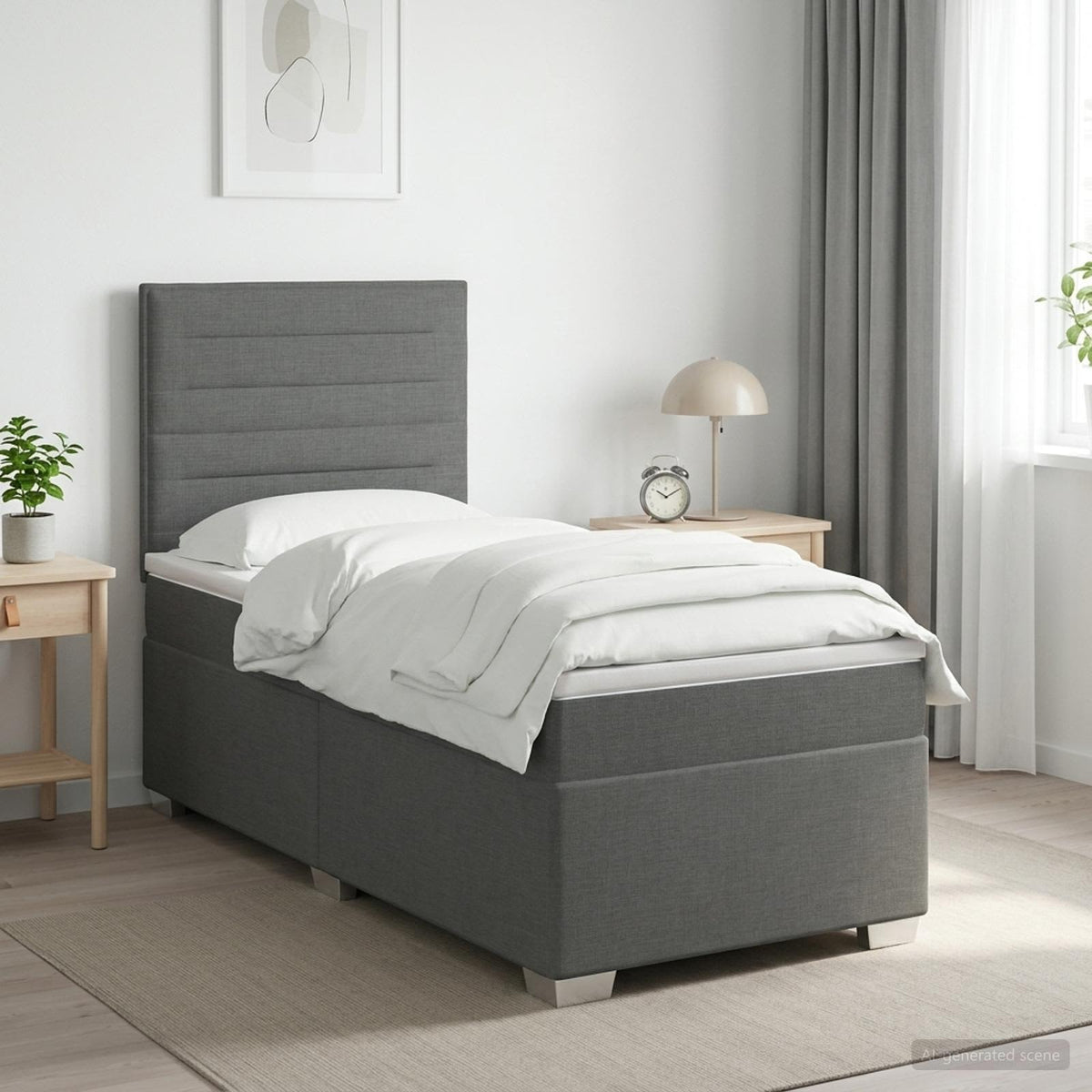 Boxspringbett mit Matratze Dunkelgrau Einzeln Stoff