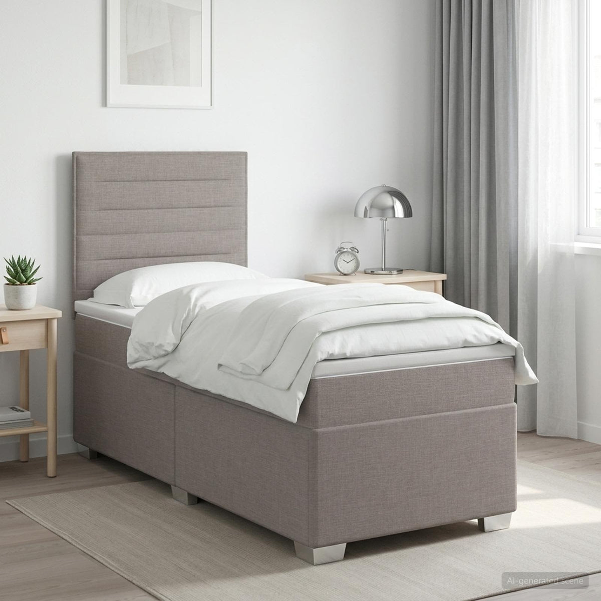 Boxspringbett mit Matratze mit Kopfteil Taupe 90 x 200 cm Stoff