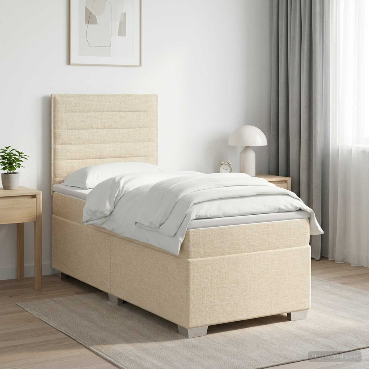 Boxspringbett mit Matratze Creme 100 x 200 cm Stoff