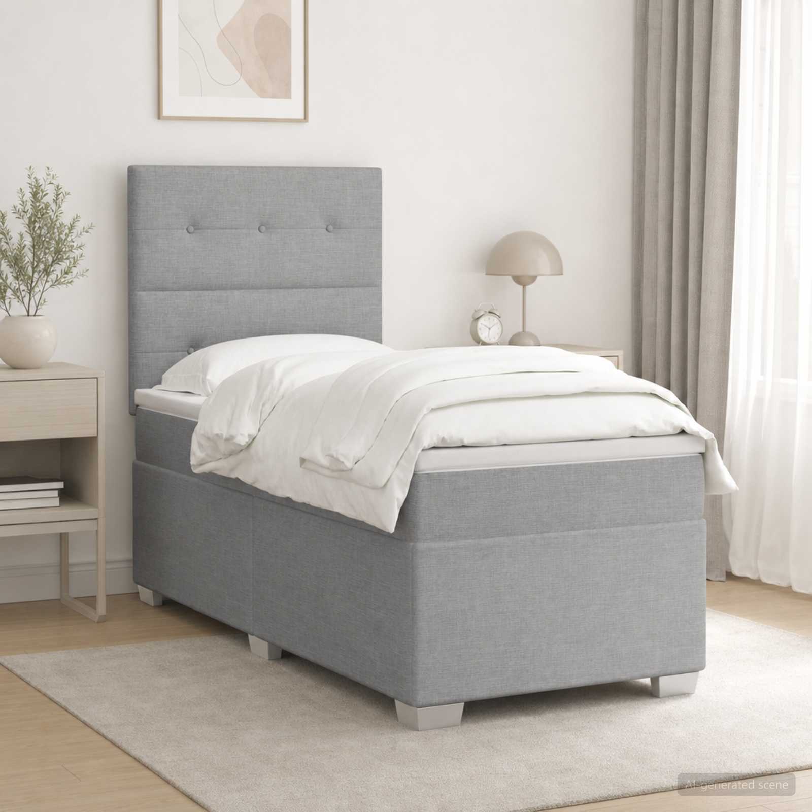 Boxspringbett mit Matratze mit Kopfteil Hellgrau Einzeln Stoff