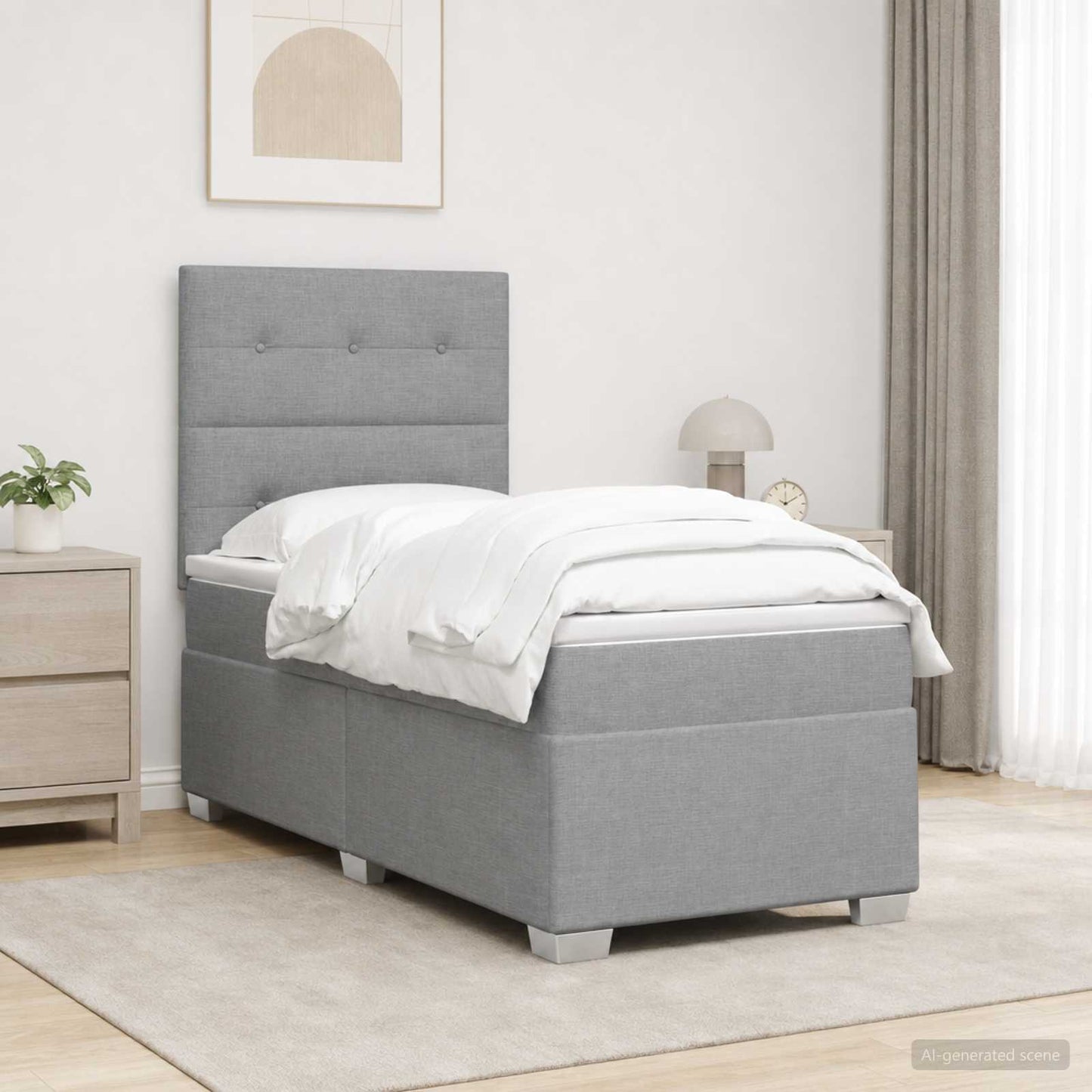 Boxspringbett mit Matratze Hellgrau 90 x 200 cm Stoff