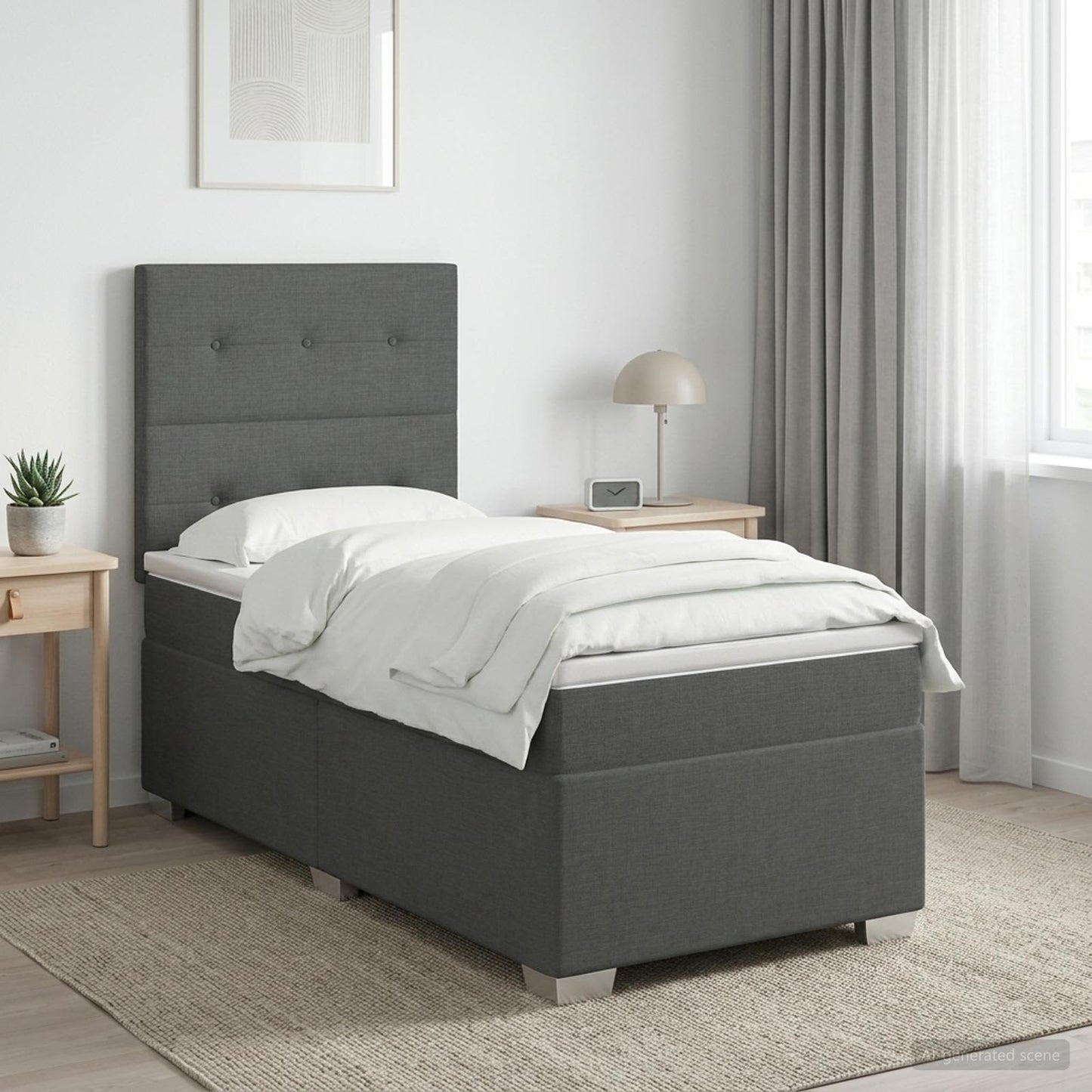 Boxspringbett mit Matratze Dunkelgrau 100 x 200 cm Stoff