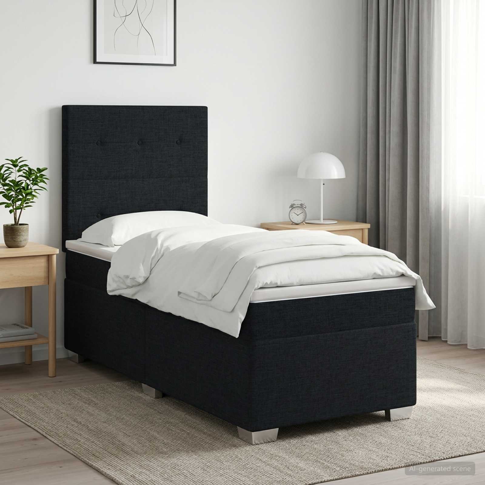 Boxspringbett mit Matratze Schwarz 90 x 200 cm Stoff